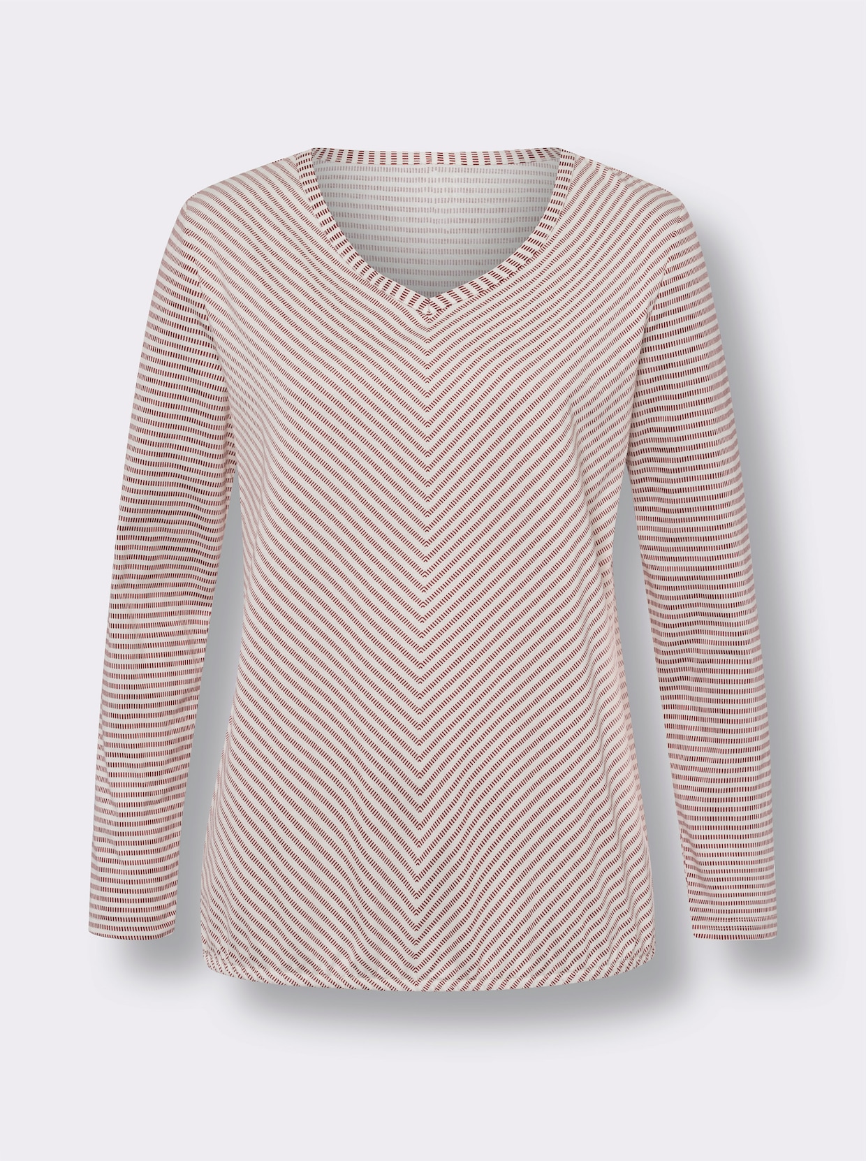 Langarmshirt - rotbraun-champagner-gestreift