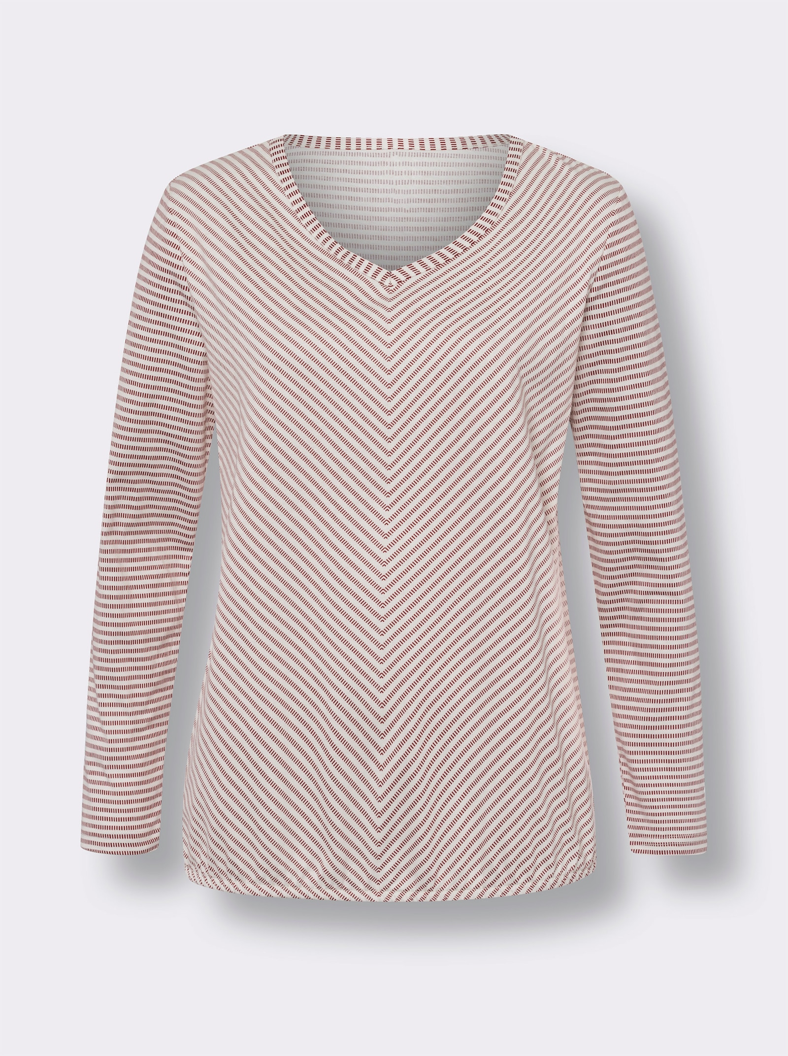 Tričko s dlouhým rukávem s decentním proužkovaným vzorem - červenohnědá-šampaňská-proužek