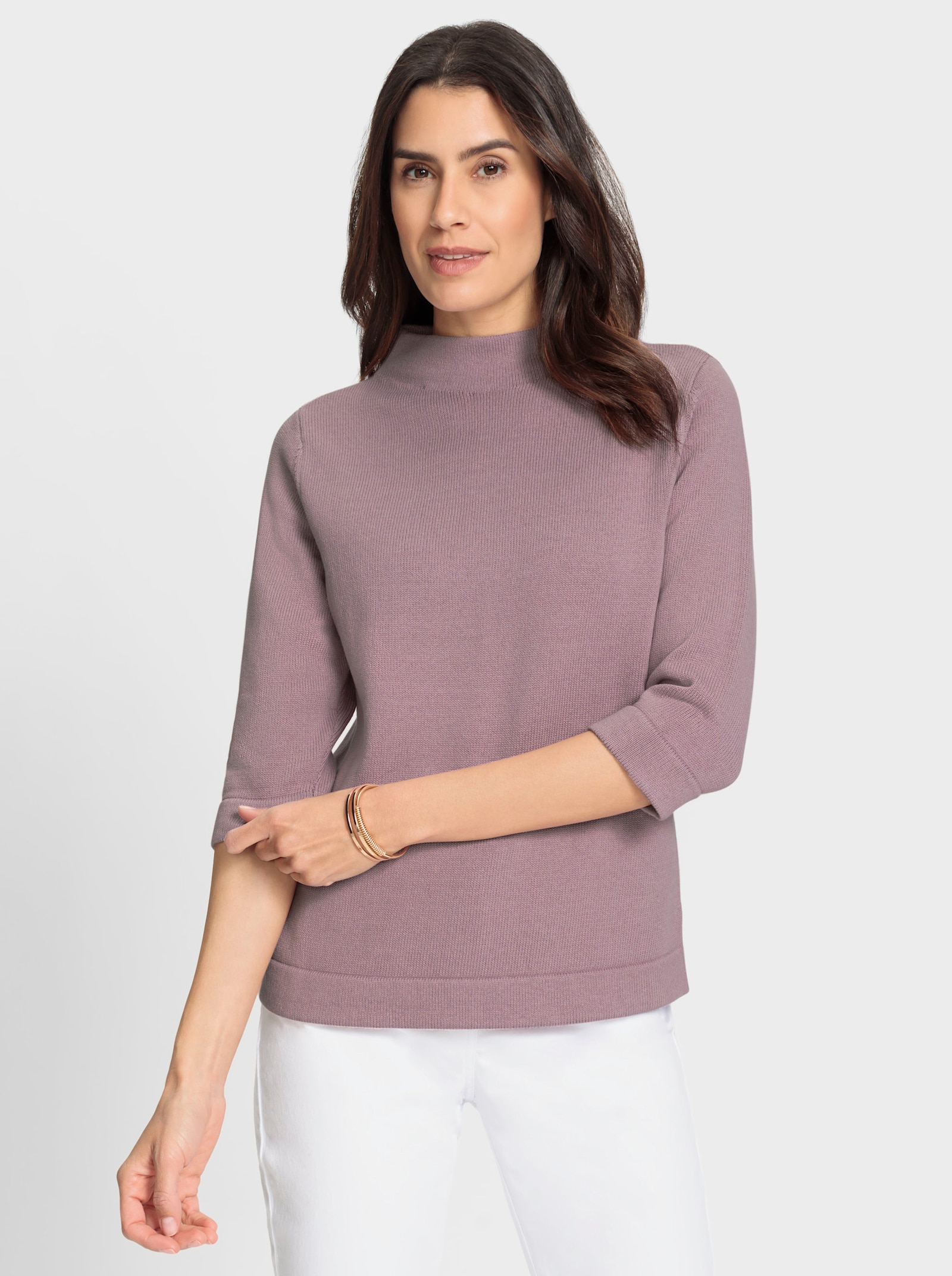 Pullover met 3/4-mouwen en kelkkraag - mauve