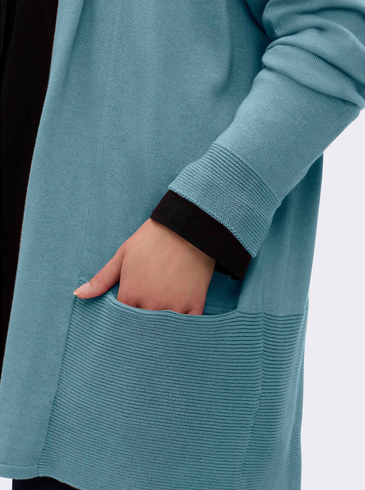 Longstrickjacke mit Schalkragen - wintertürkis