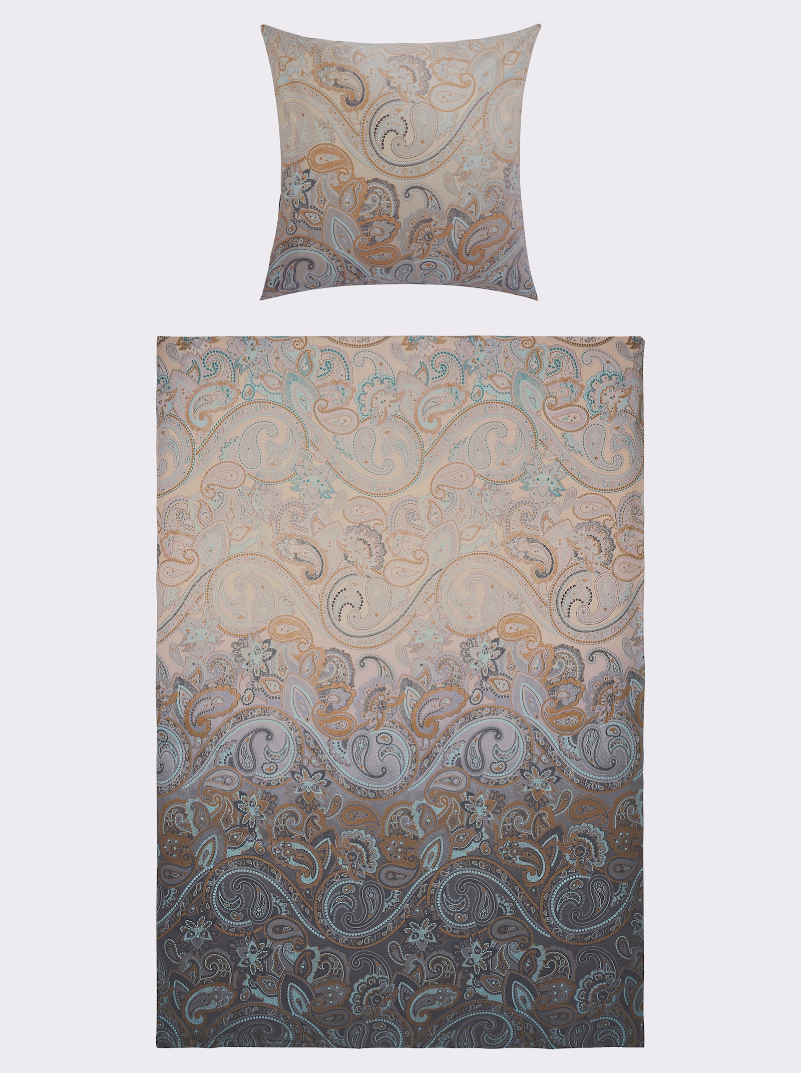 wäschepur Bettwäsche - champagner-royalblau-bedruckt