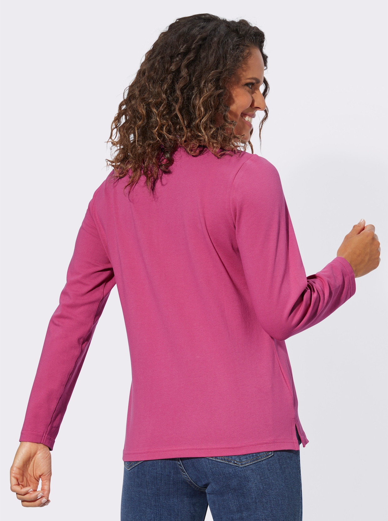 Langarm-Poloshirt - fuchsia