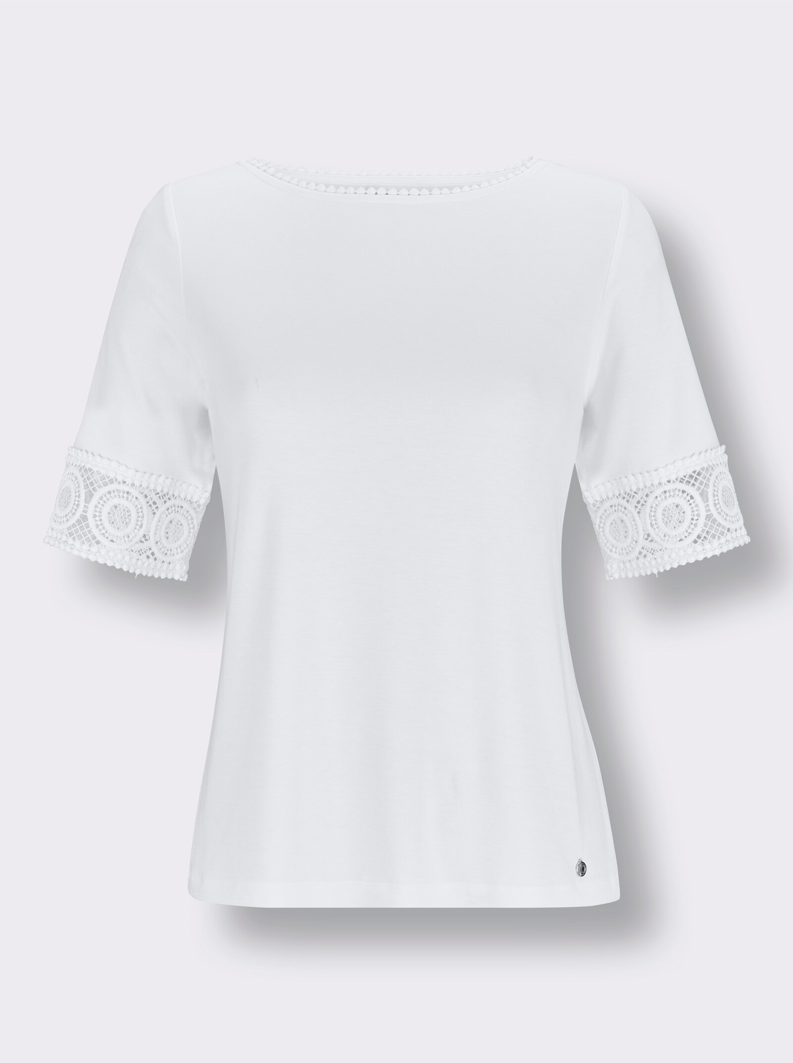 CREATION L PREMIUM Kurzarmshirt mit Spitze - weiß