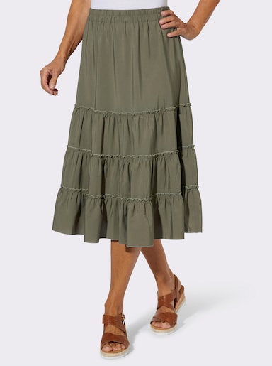 Stufenrock mit Rüschen-Verzierung - khaki