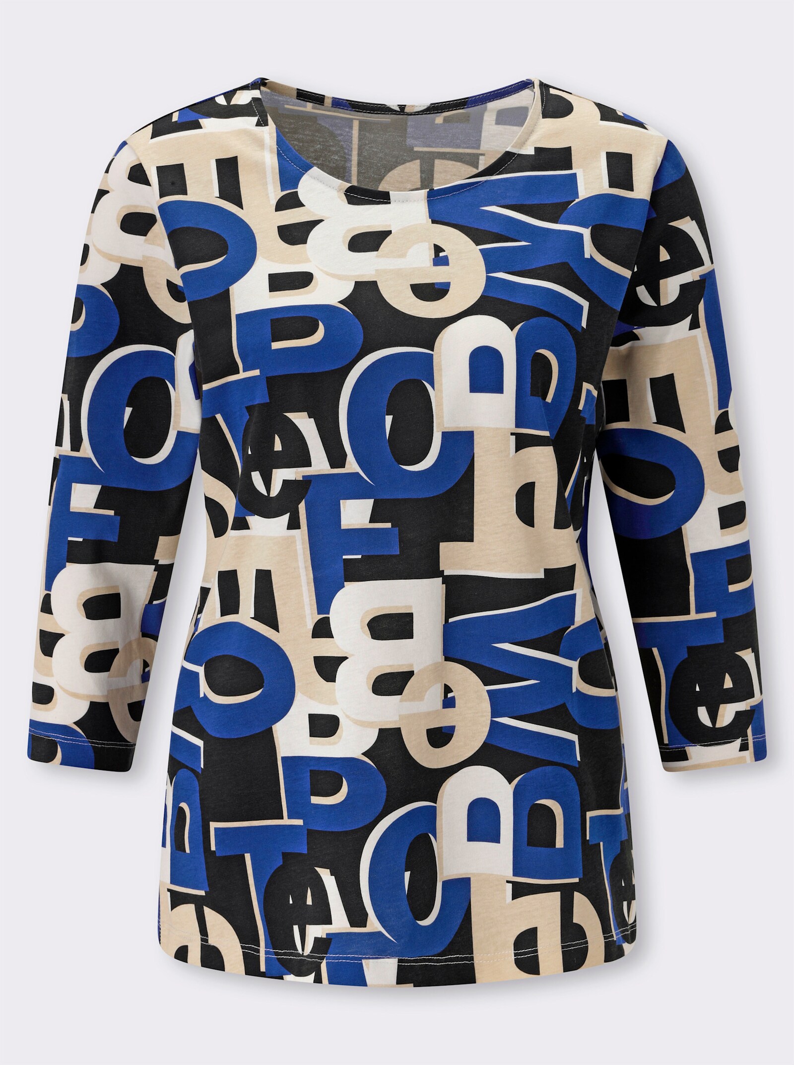 3/4-Arm-Shirt mit Lettering-Druck - royalblau-schwarz-bedruckt