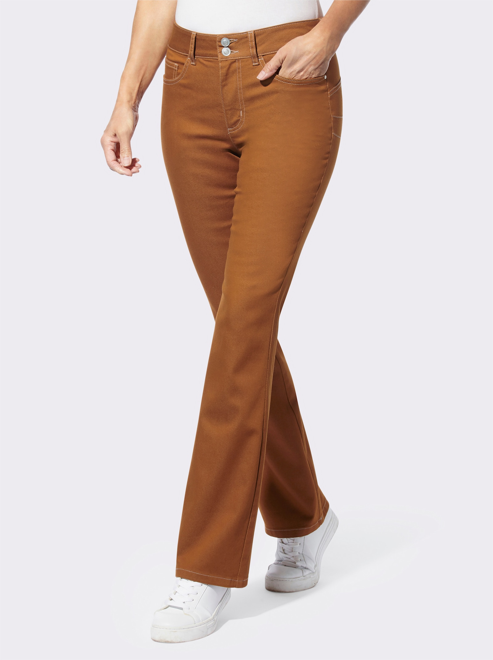 Bootcut jeans met push-up-effect - cognac/denim