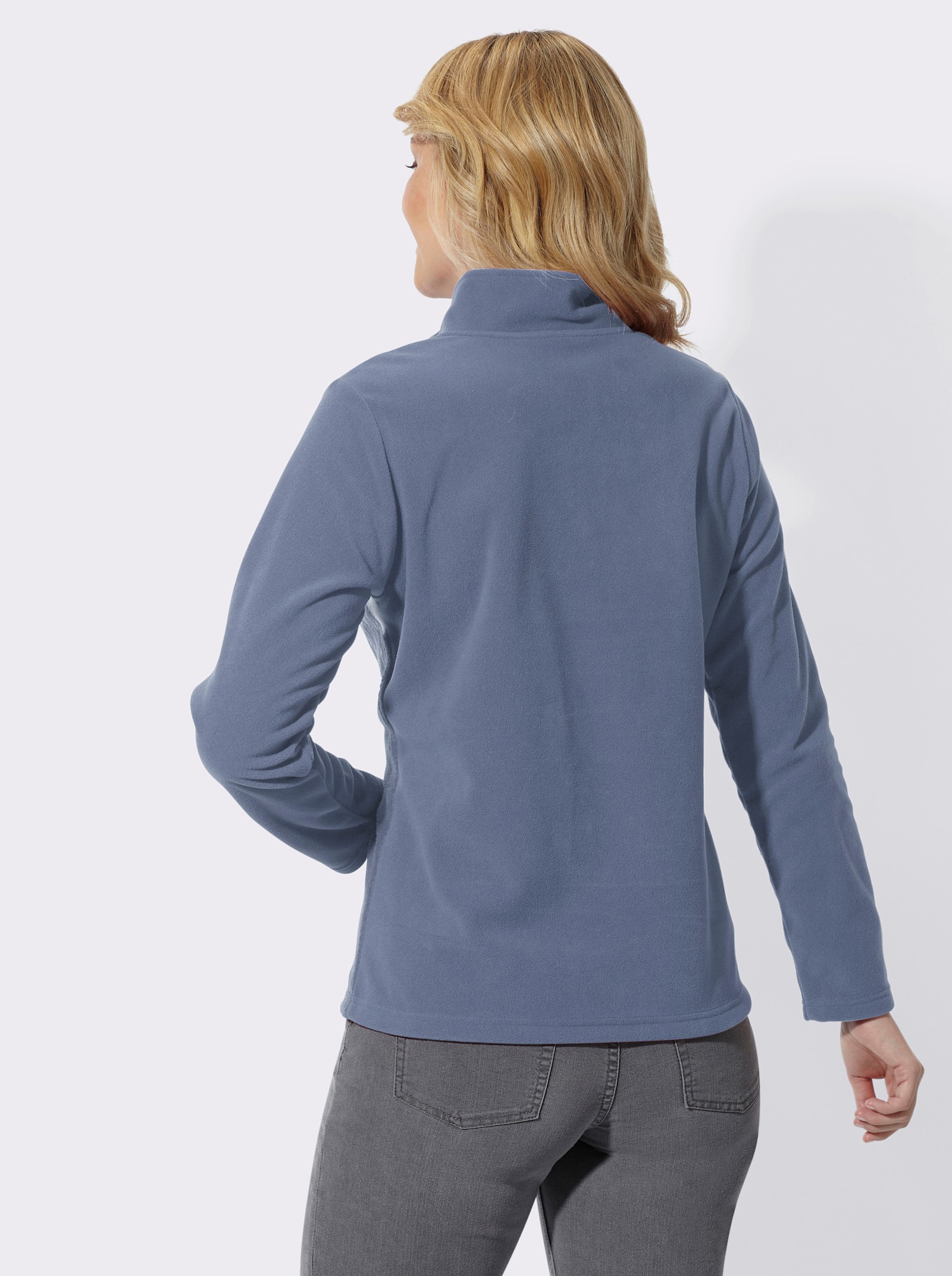 Fleeceshirt mit Norwegermuster - taubenblau-ecru