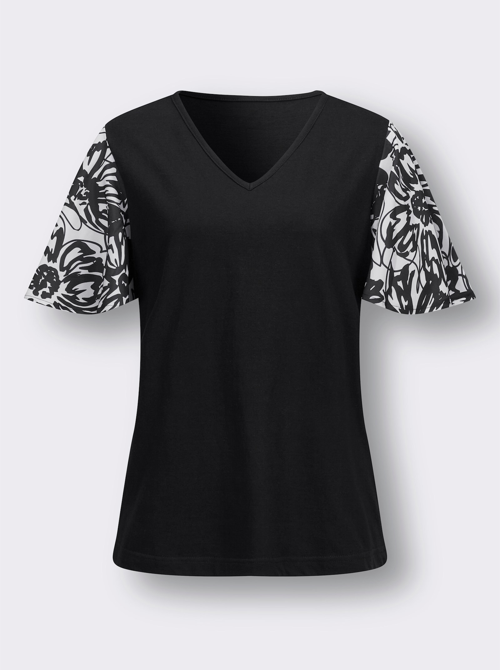 Tričko s krátkým rukávem s volánkovými rukávy - černá