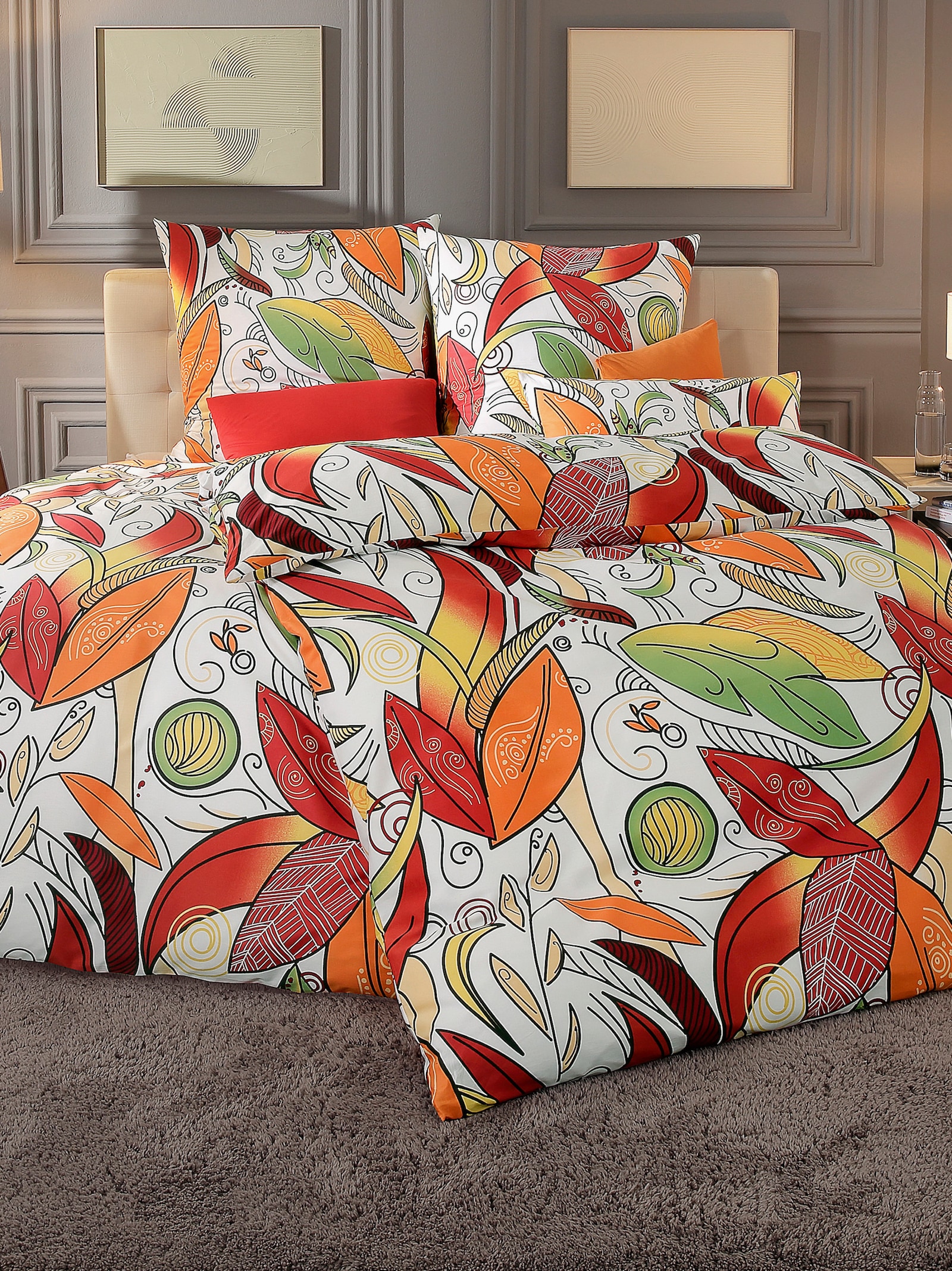 wäschepur Bettwäsche - weiß-orange-bedruckt