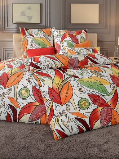 wäschepur Bettwäsche - weiss-orange-bedruckt