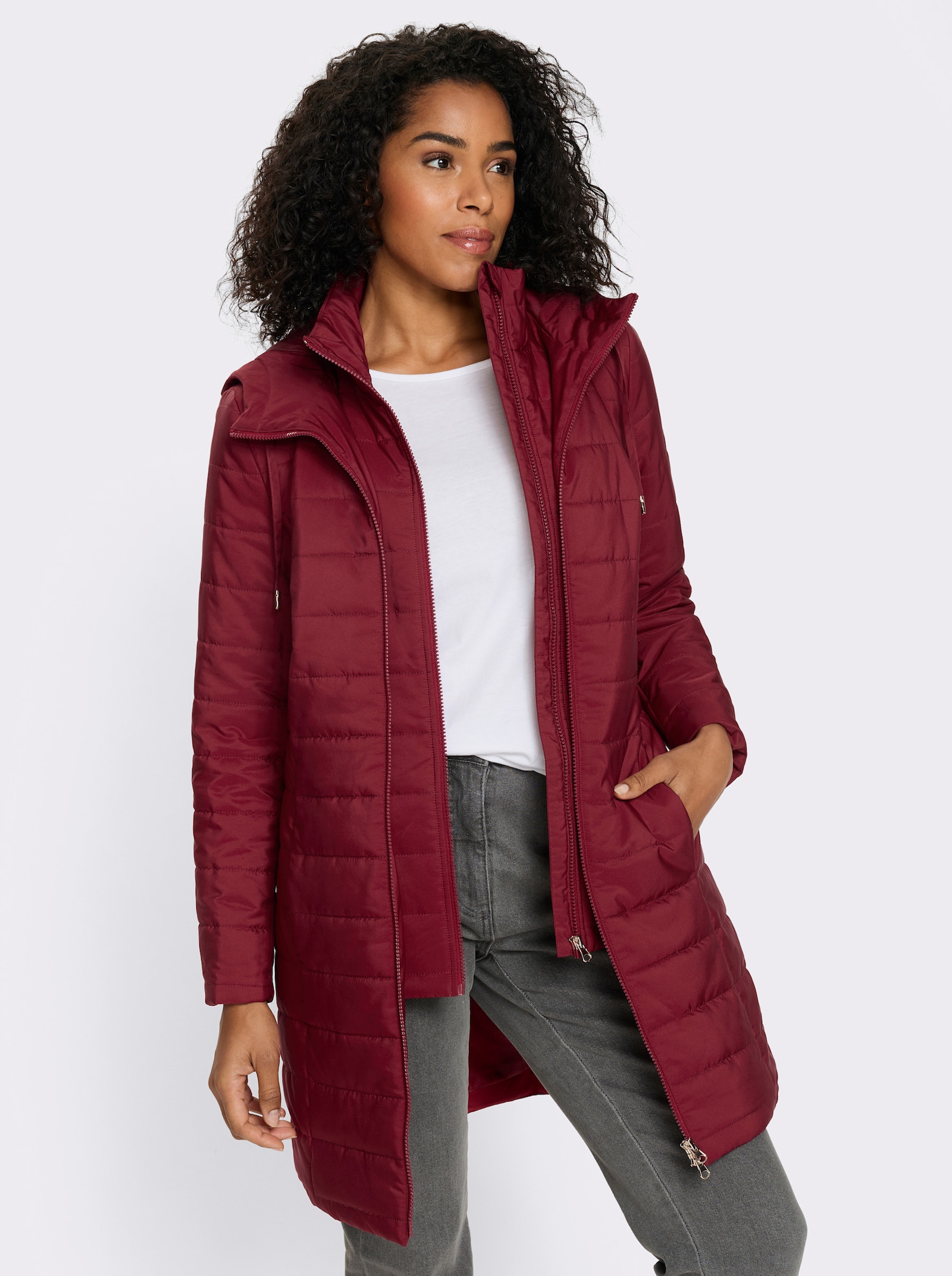 Longjacke in 2-in-1-Optik - dunkelrot