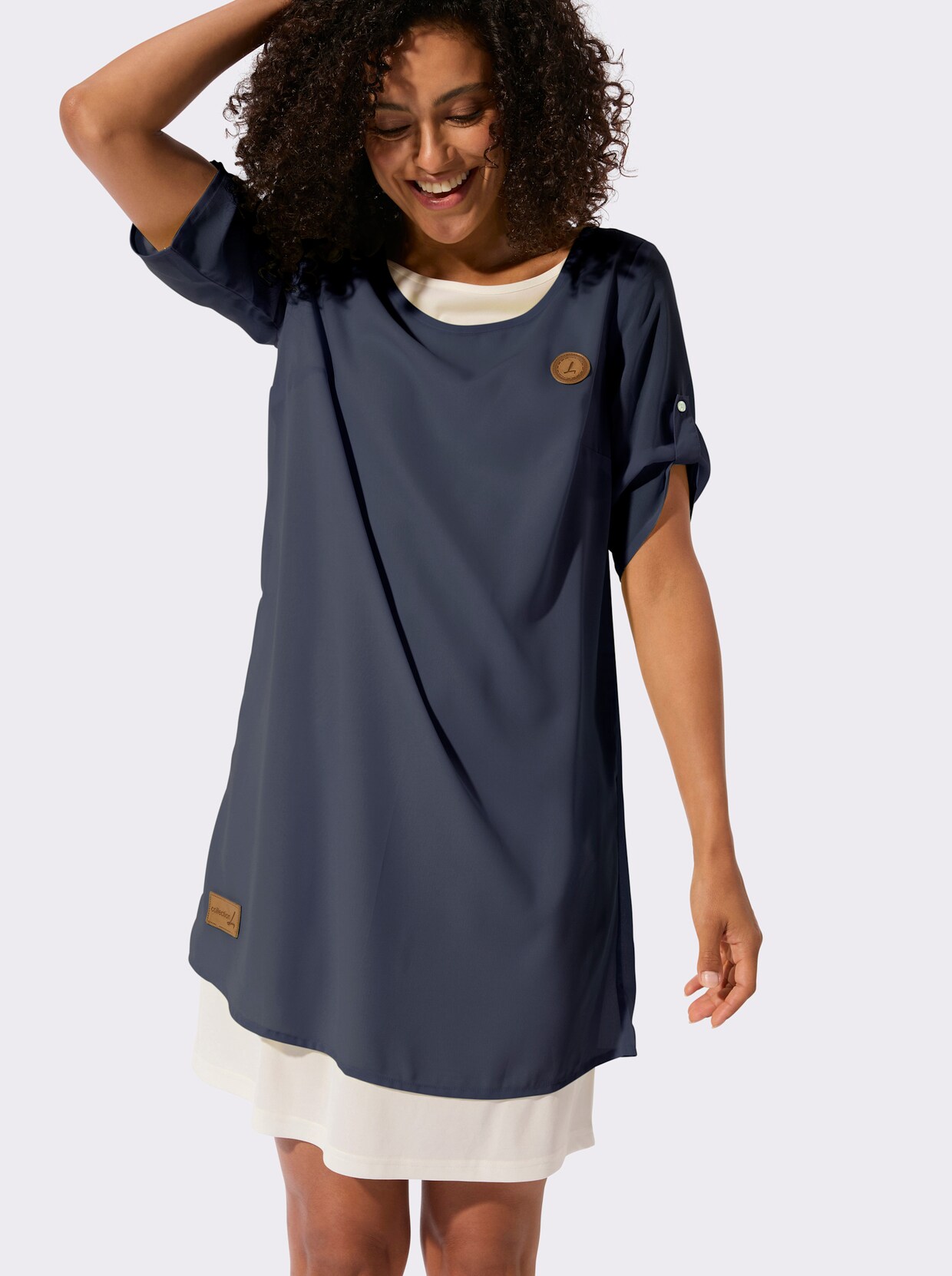 Webkleid - marine-ecru