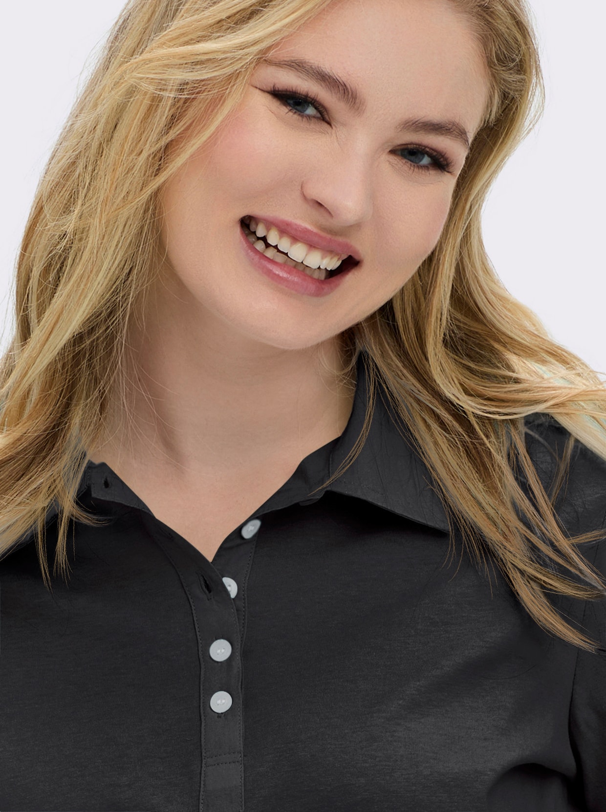 Langarm-Poloshirt in reiner Baumwoll-Qualität - schwarz