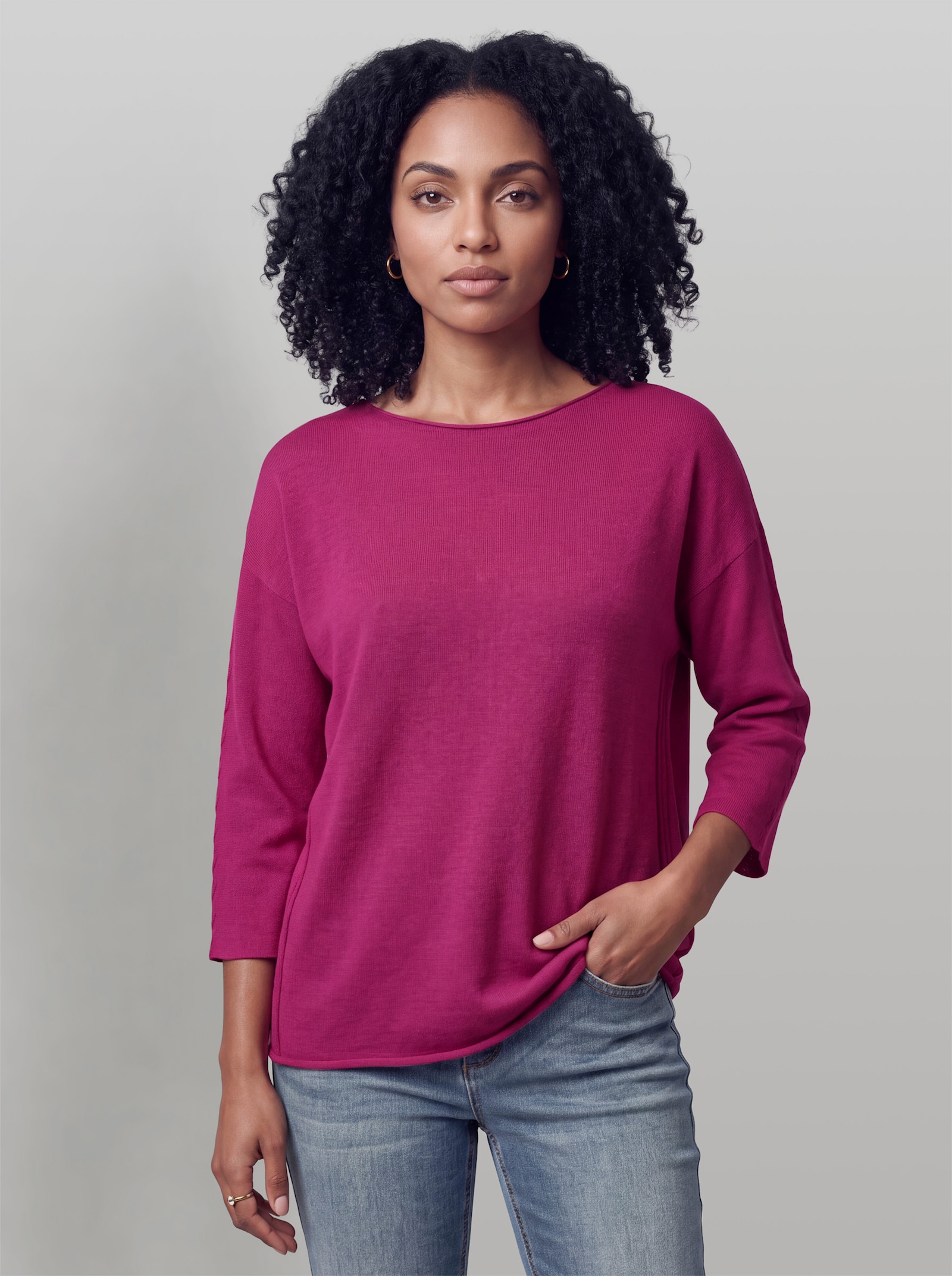 heine 3/4-Arm-Pullover mit Zopf-Details - fuchsia