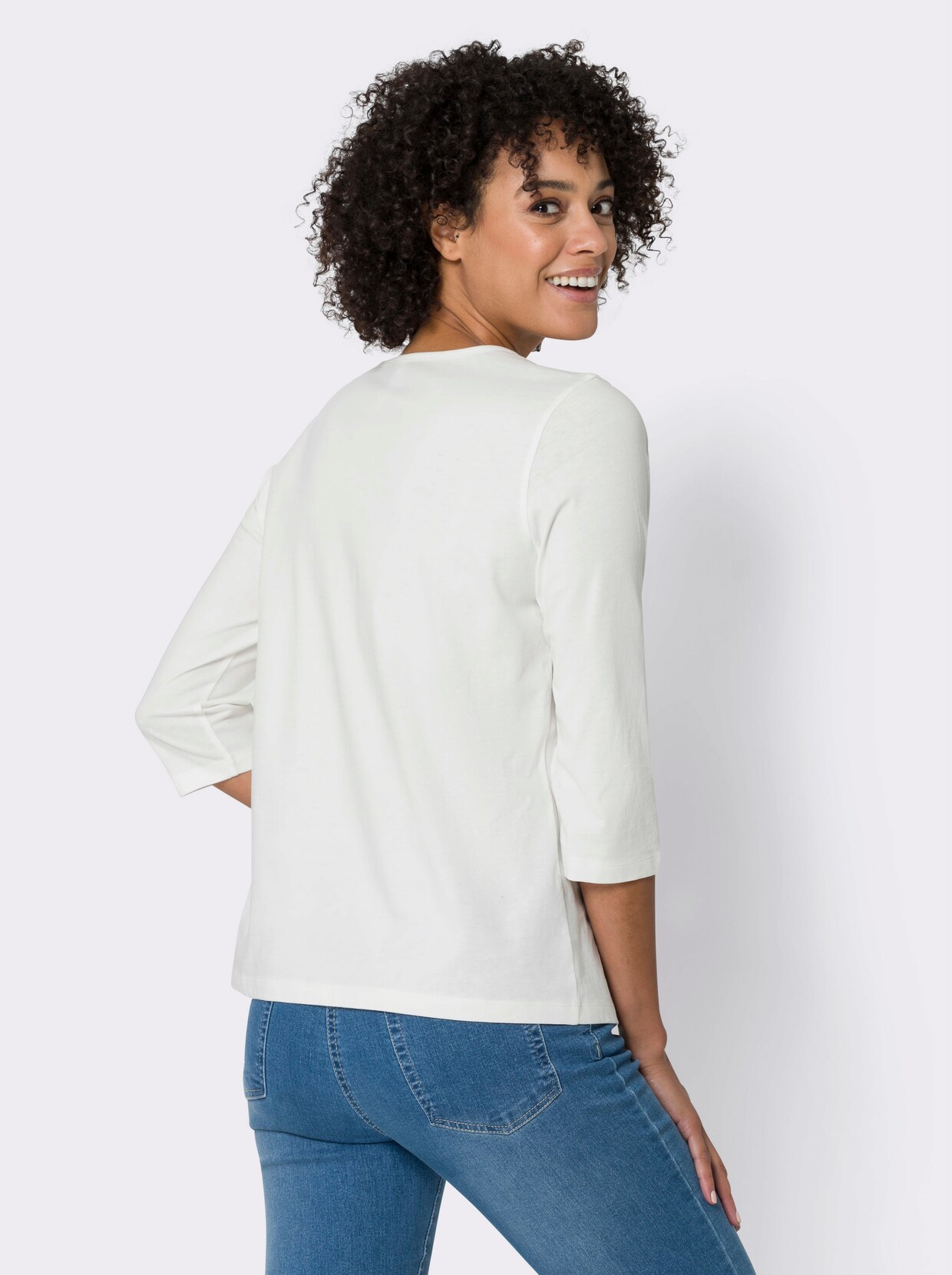 Shirt met 3/4-mouw - ecru/grijs