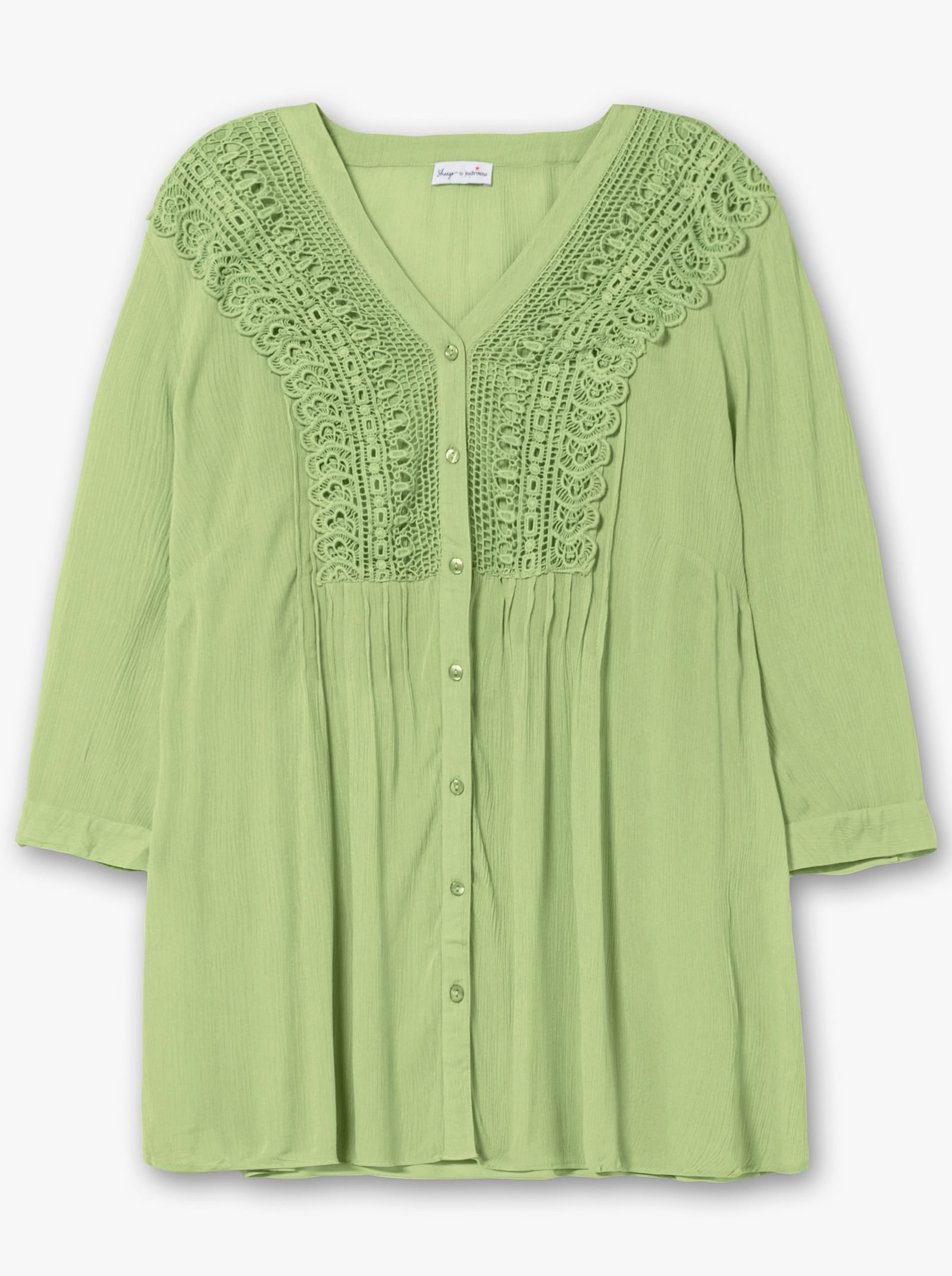 sheego by Joe Browns Crêpebluse mit Biesen und Häkelspitze - reseda