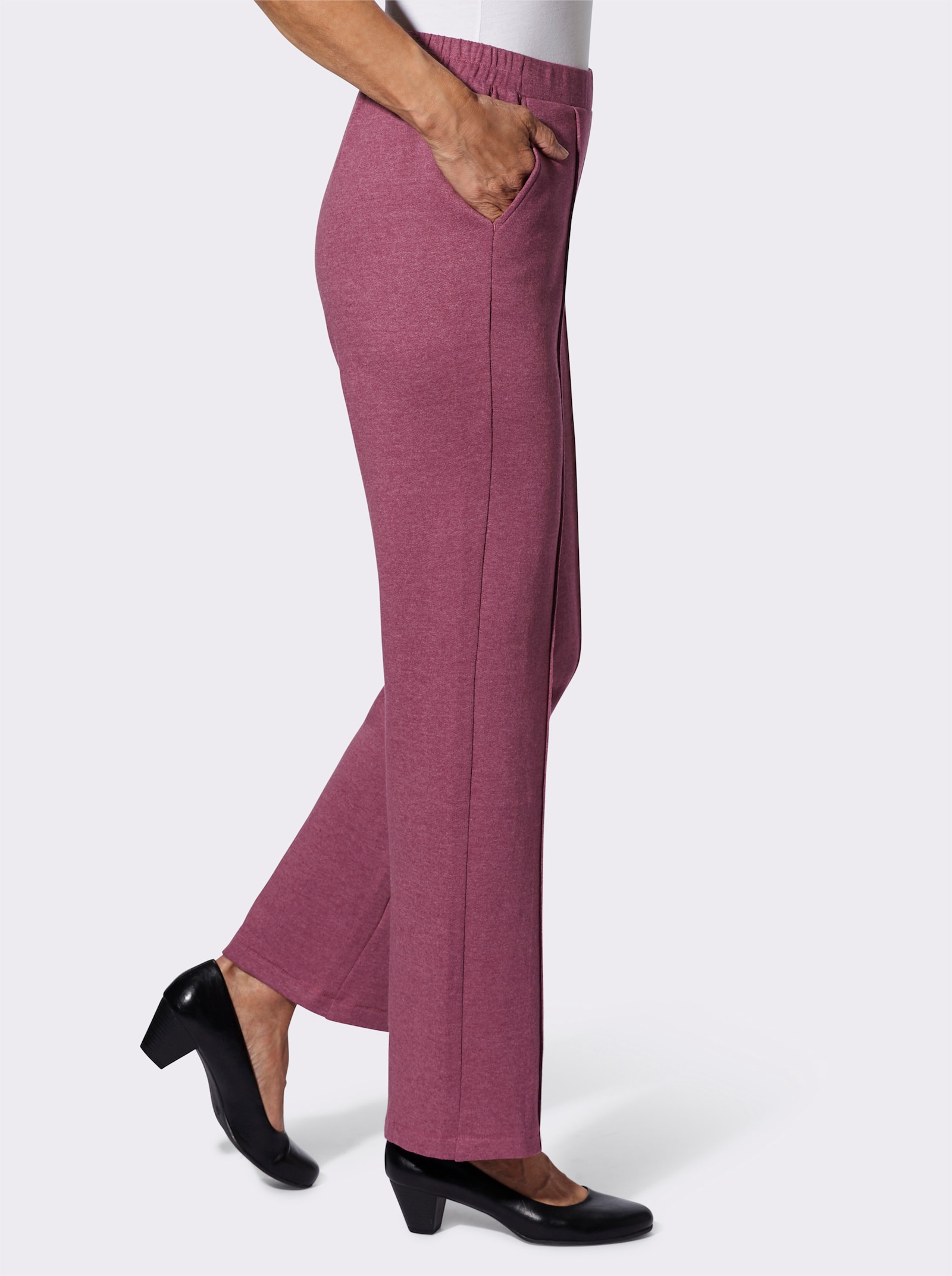 Tepláky s elastickým pasem vzadu - slézová-melír