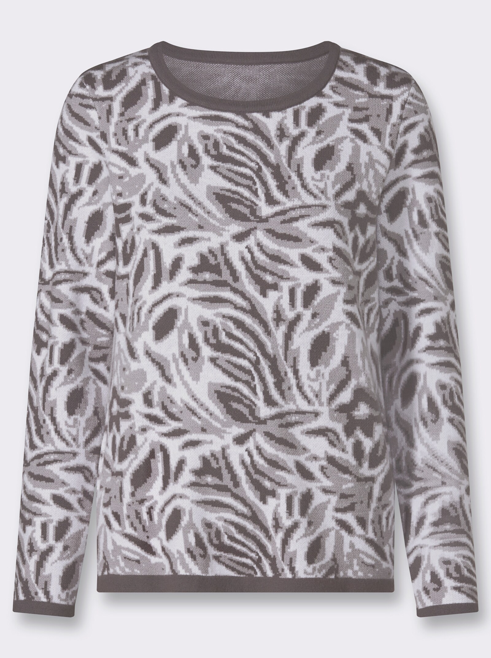 Jacquard-Pullover mit floralem Muster - anthrazit-ecru-gemustert