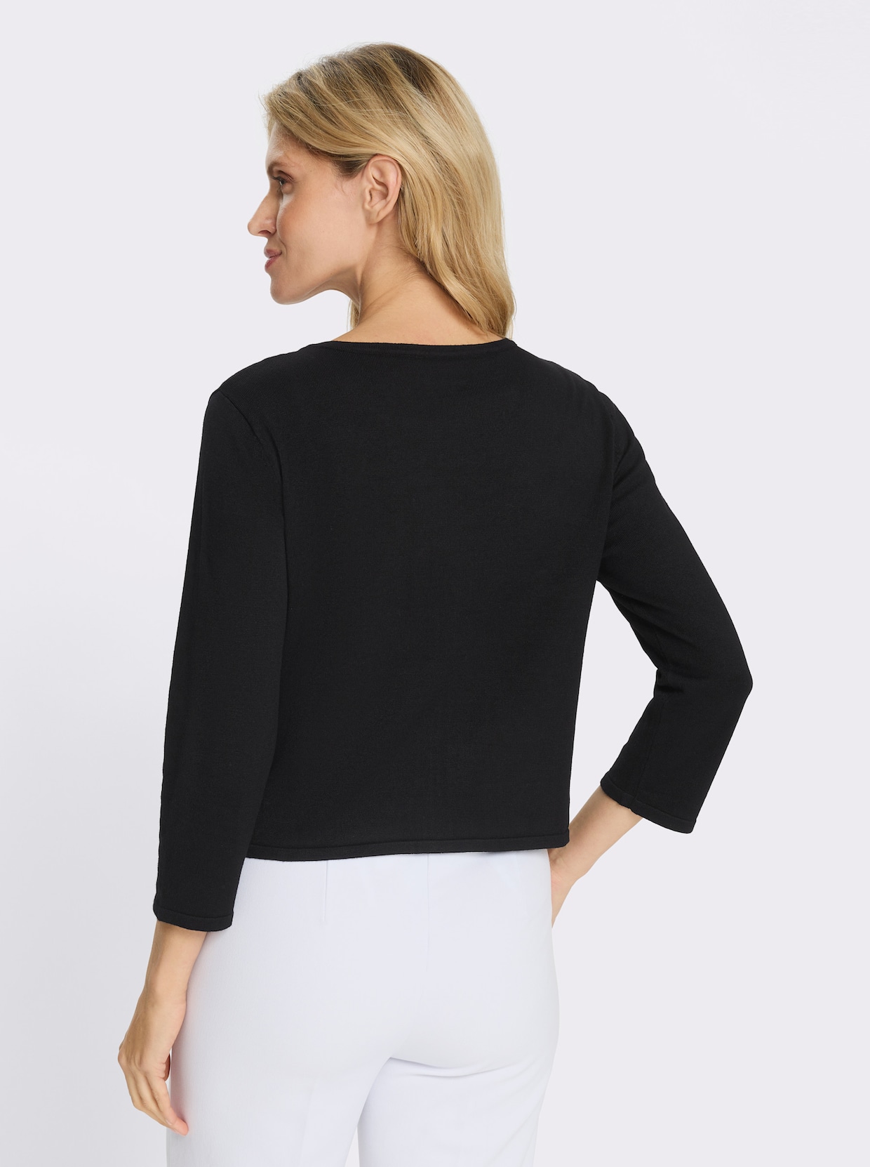 Feinstrickjacke mit Rundhals-Ausschnitt - schwarz