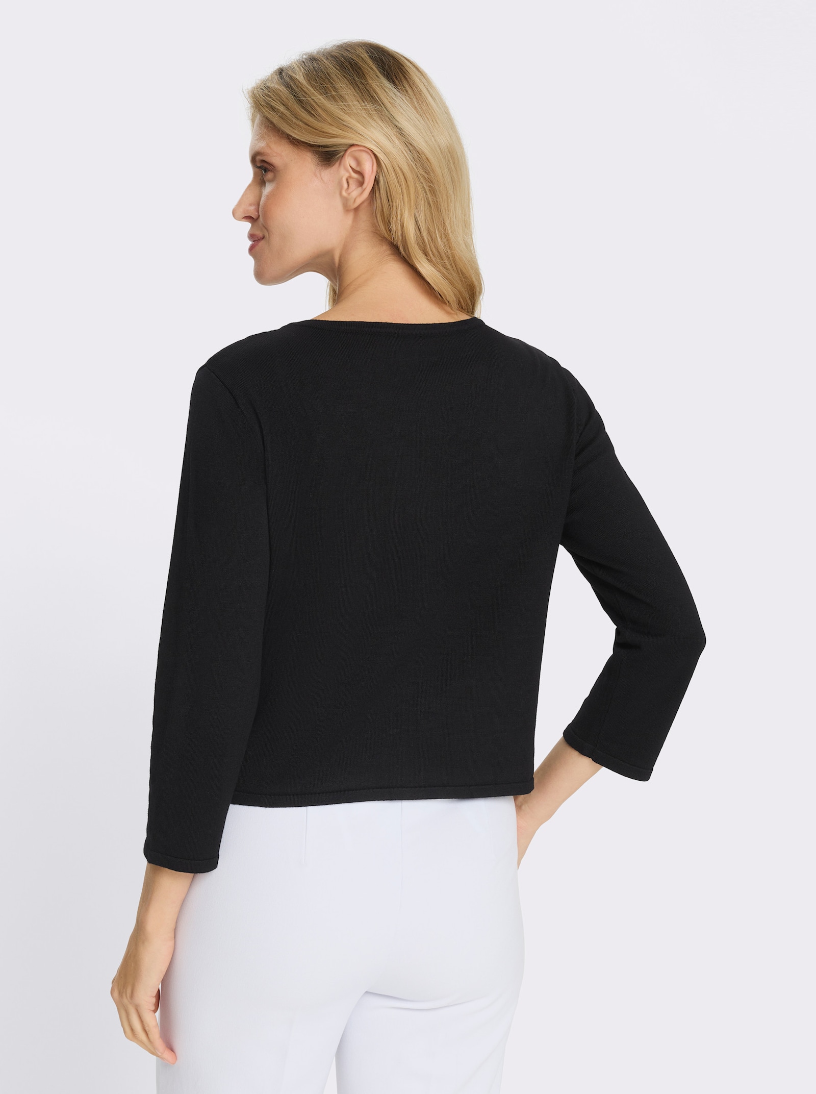 Jemně pletený kabátek s kulatým výstřihem - černá