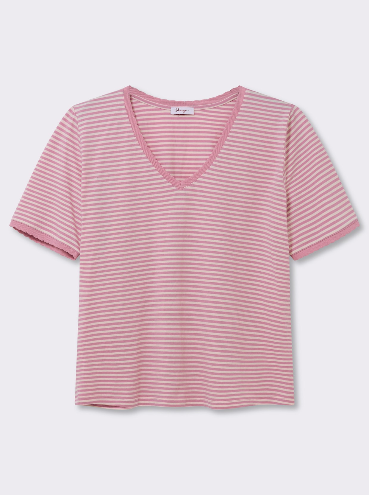 sheego Ringelshirt mit Ajour-Strickband - ecru-altrosa-geringelt