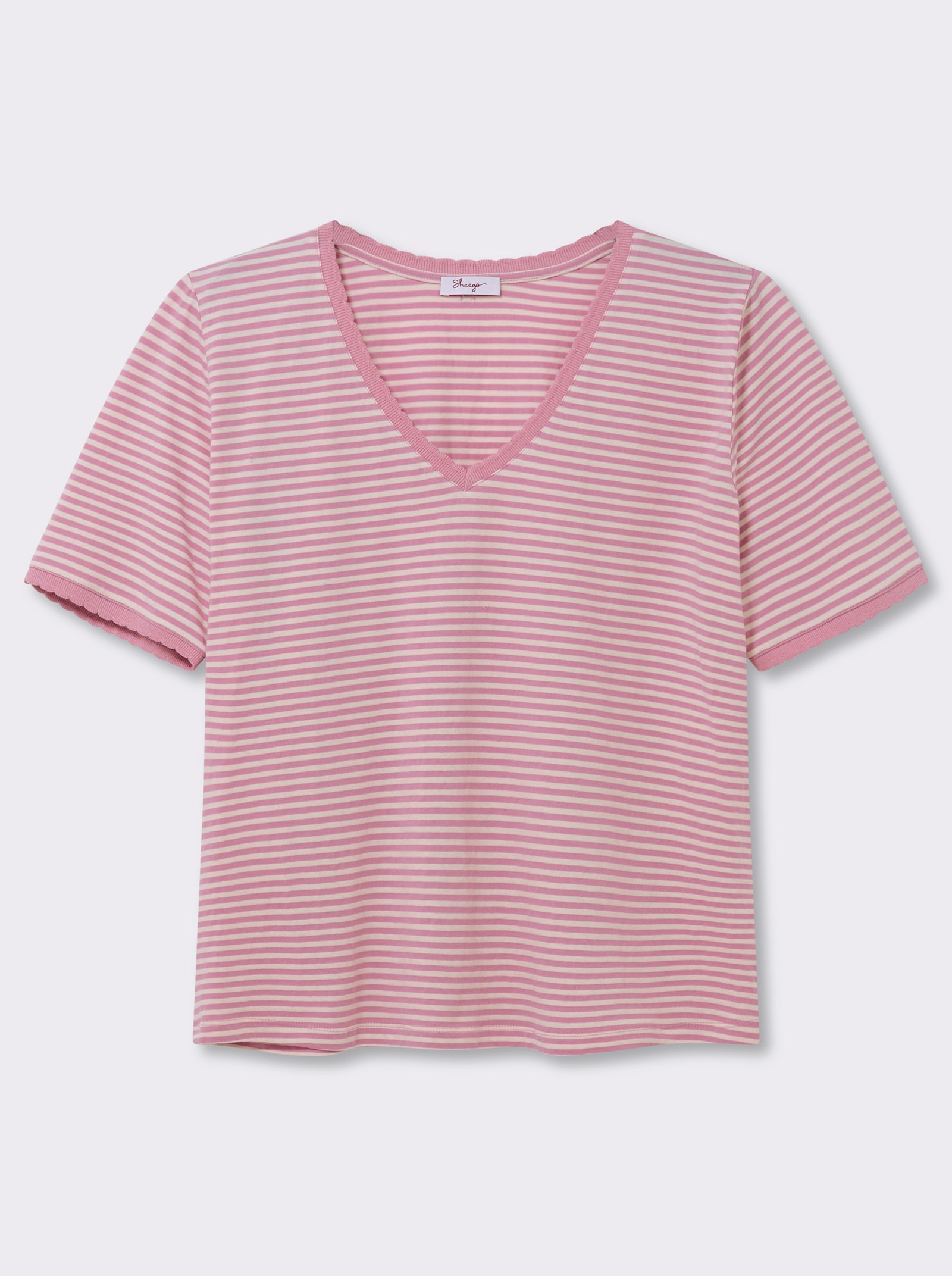 sheego Ringelshirt mit Ajour-Strickband - ecru-altrosa-geringelt