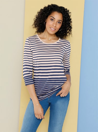 Ringelshirt - beige-marine-geringelt