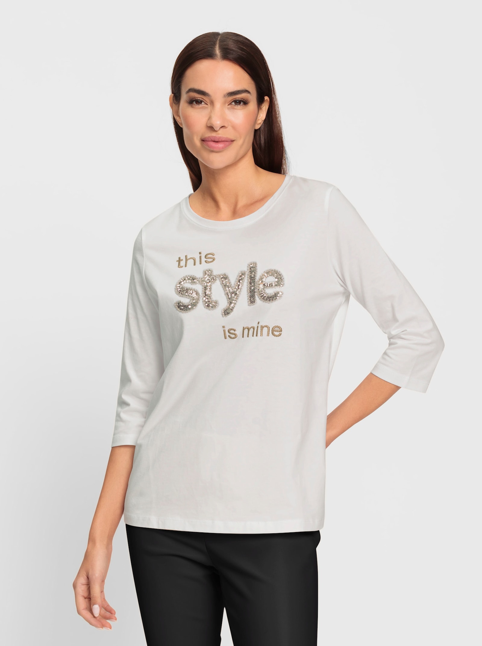 heine 3/4-Arm-Shirt mit Stickerei - weiss