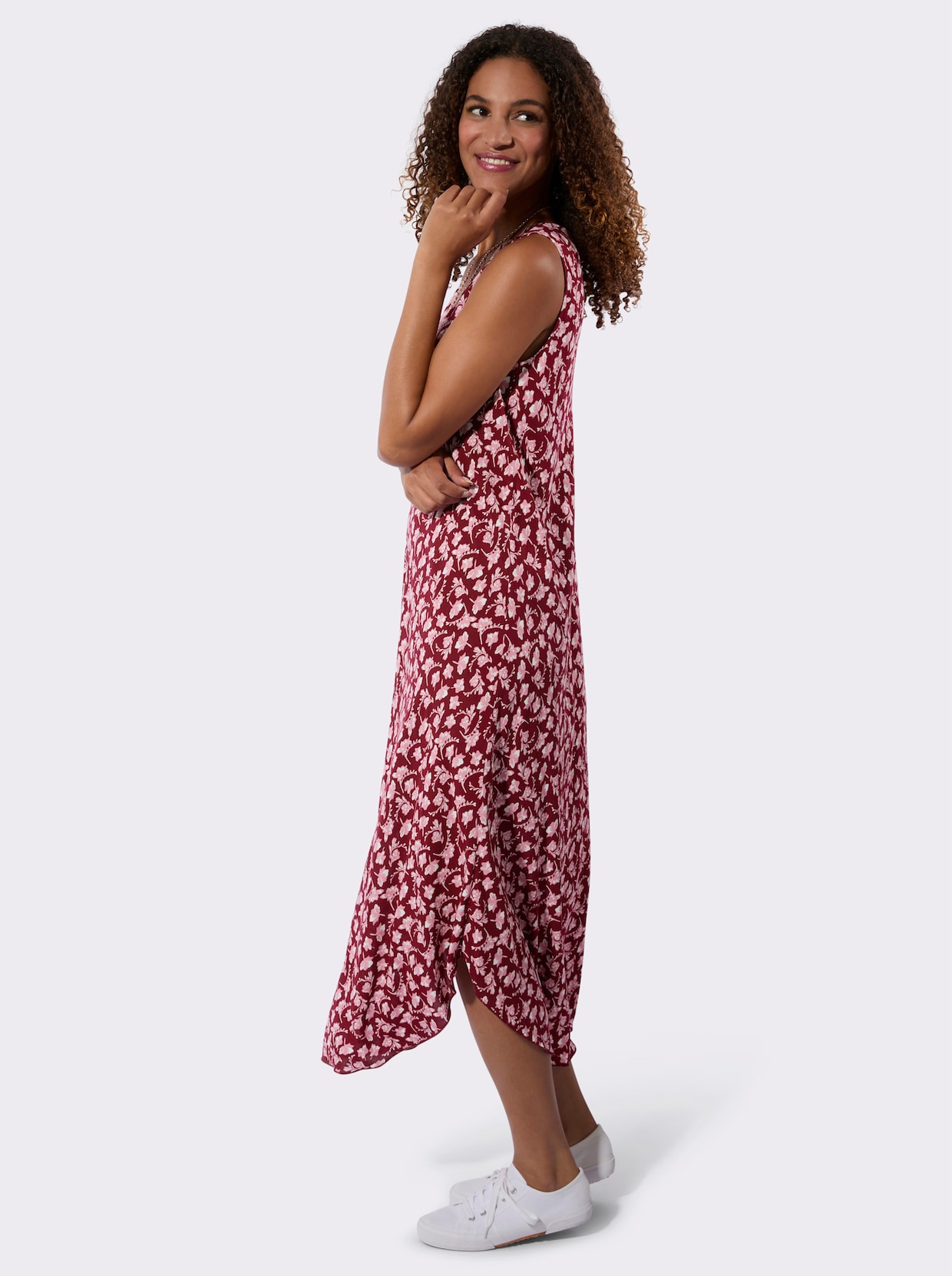Druckkleid - bordeaux-weiß-bedruckt