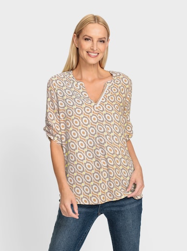 heine Schlupf-Bluse mit Seitenschlitzen - ecru-sesam-bedruckt