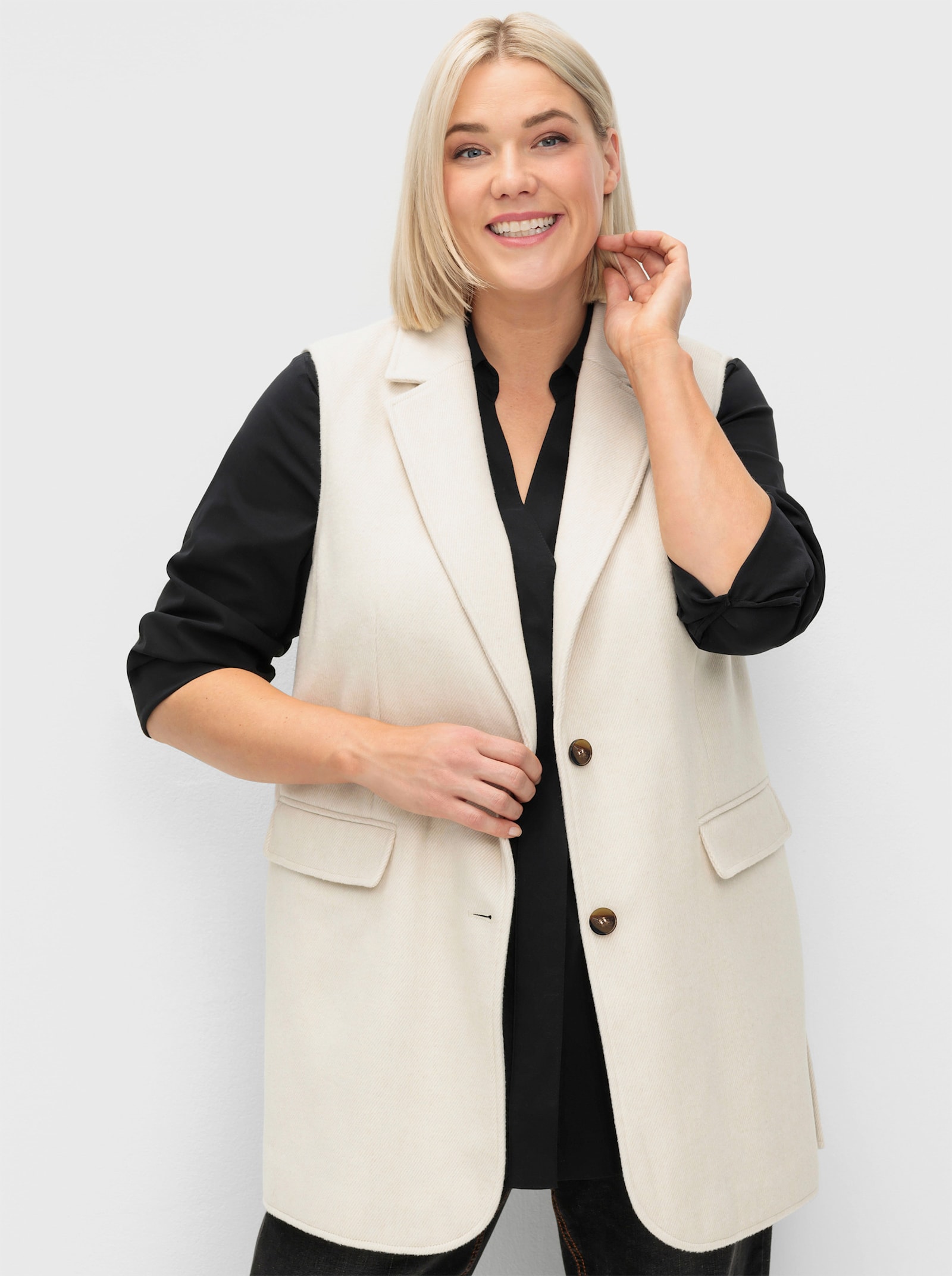 sheego Longweste mit Reverskragen - beige