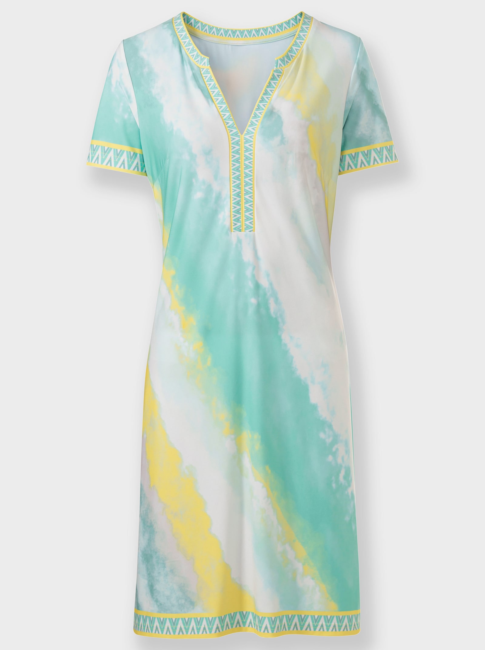 heine Robe imprimée imitation batik - bleu-vert-citron vert imprimé