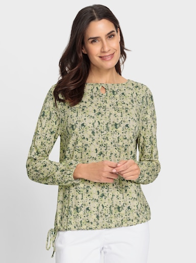 Print-Shirt mit seitlichem Bindeband - elfenbein-zitrone-bedruckt