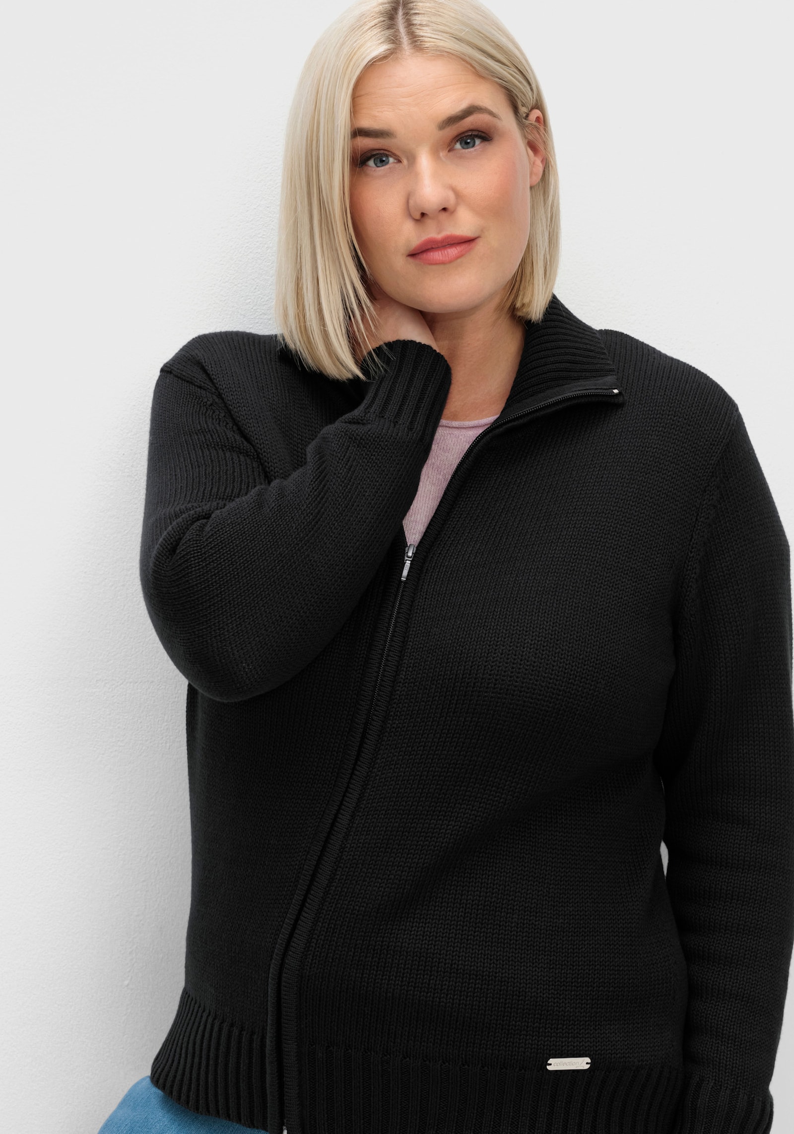 Strickjacke mit 2-Wege-Reißverschluss - schwarz