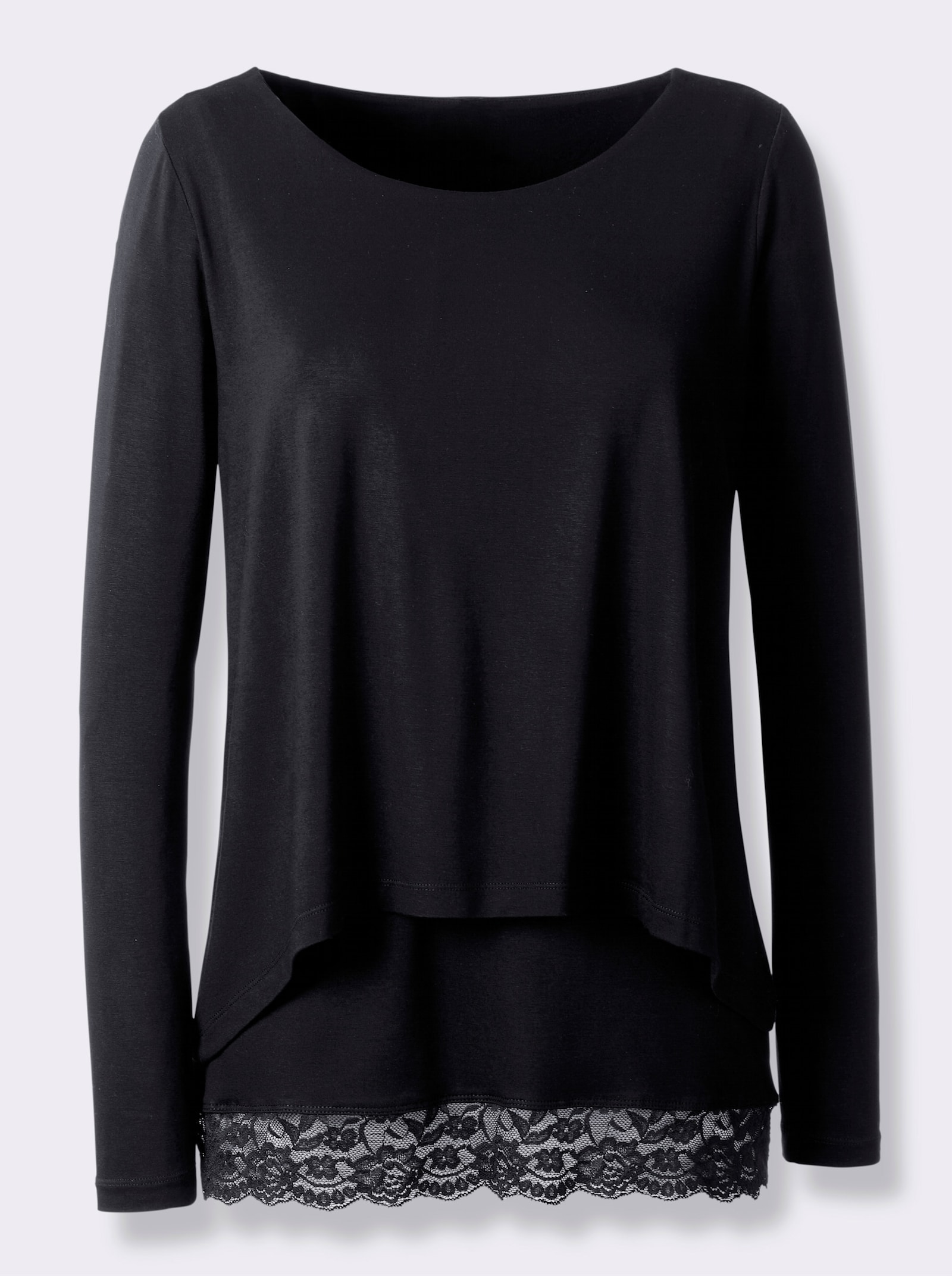 heine Shirt met lange mouwen en kanten zoom - zwart