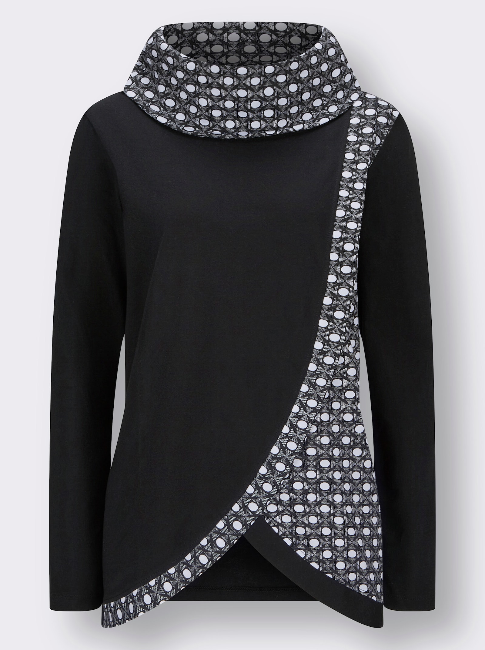 Rollkragenshirt mit Lagen-Optik - schwarz-ecru-bedruckt