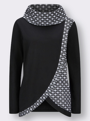 Rollkragenshirt - schwarz-ecru-bedruckt
