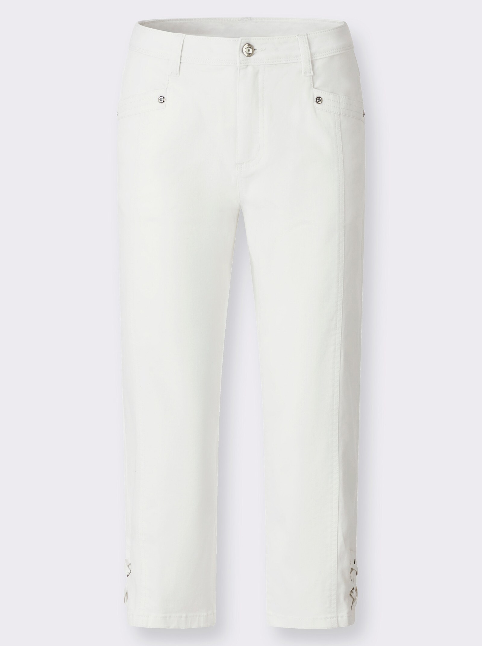 Caprijeans mit Kreuzschnürung am Saum - weiß
