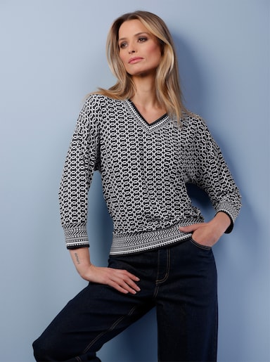 heine 3/4-Arm-Shirt - marine-ecru-bedruckt