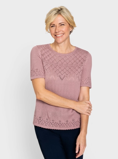 Kurzarmpullover mit Ajourbordüre - hortensie