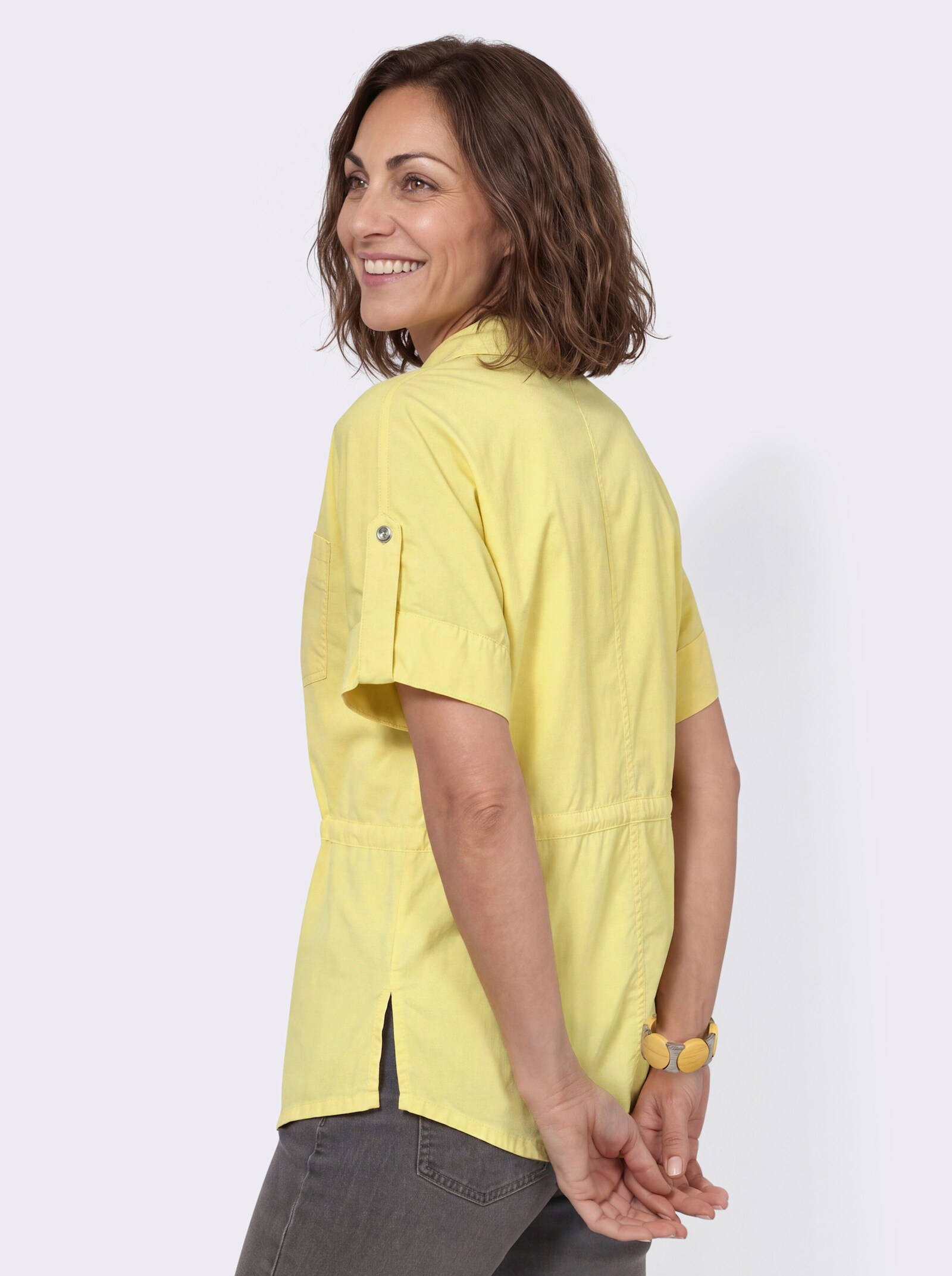 Jeansbluse mit regulierbarem Taillen-Kordelzug - zitrone