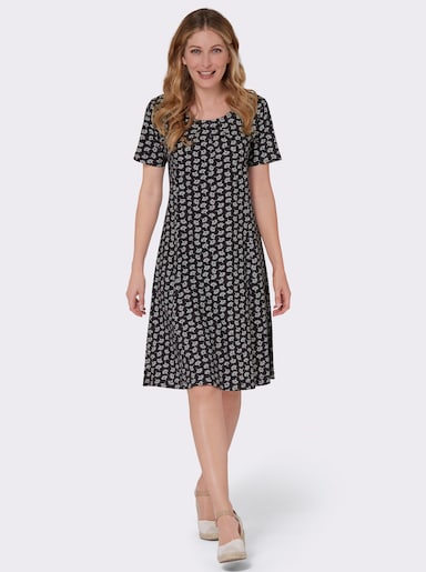 Jerseykleid im Minimal-Dessin - marine-ecru-bedruckt