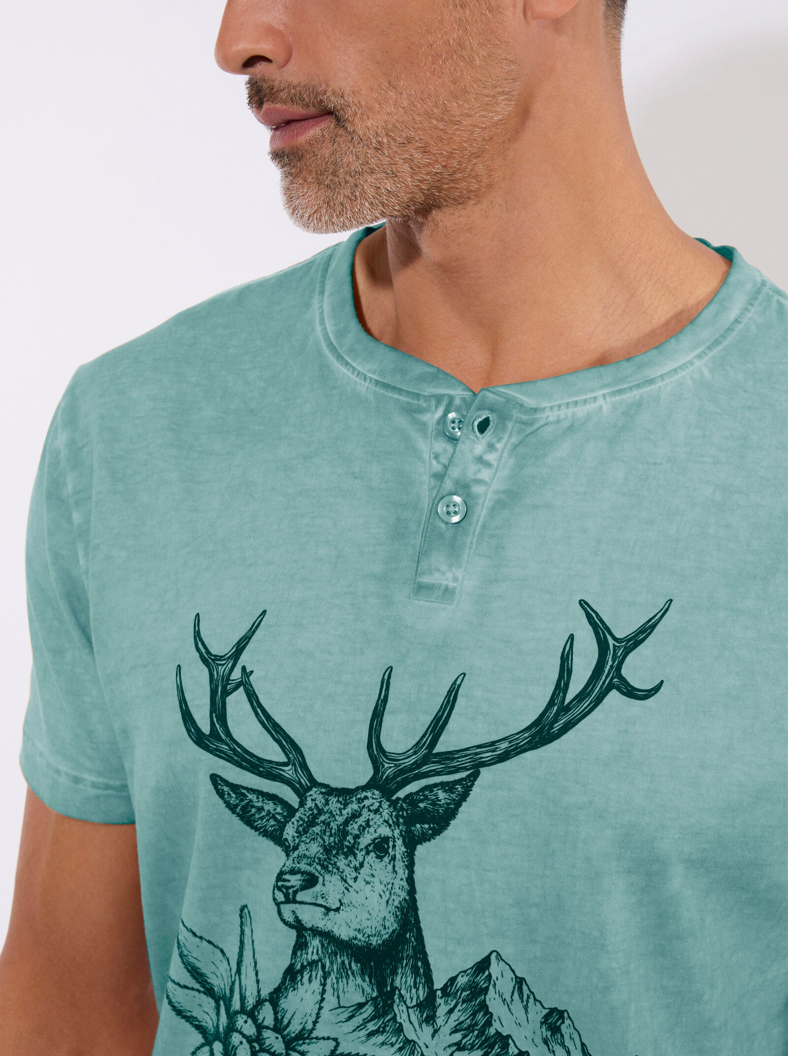 Trachtenshirt in Oil-dyed-Färbung - jade