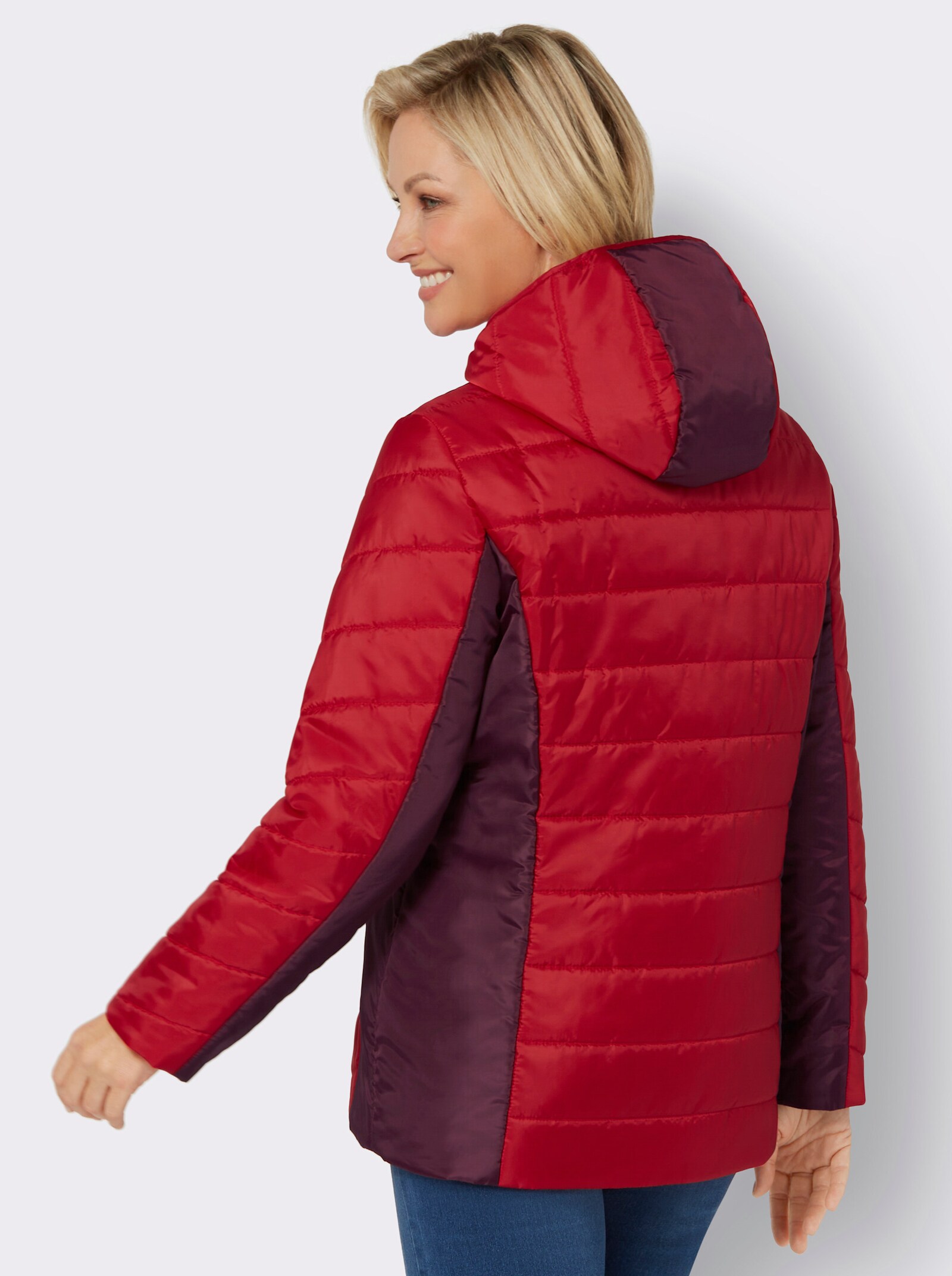 Steppjacke mit Kontrast-Akzenten - rot-burgund