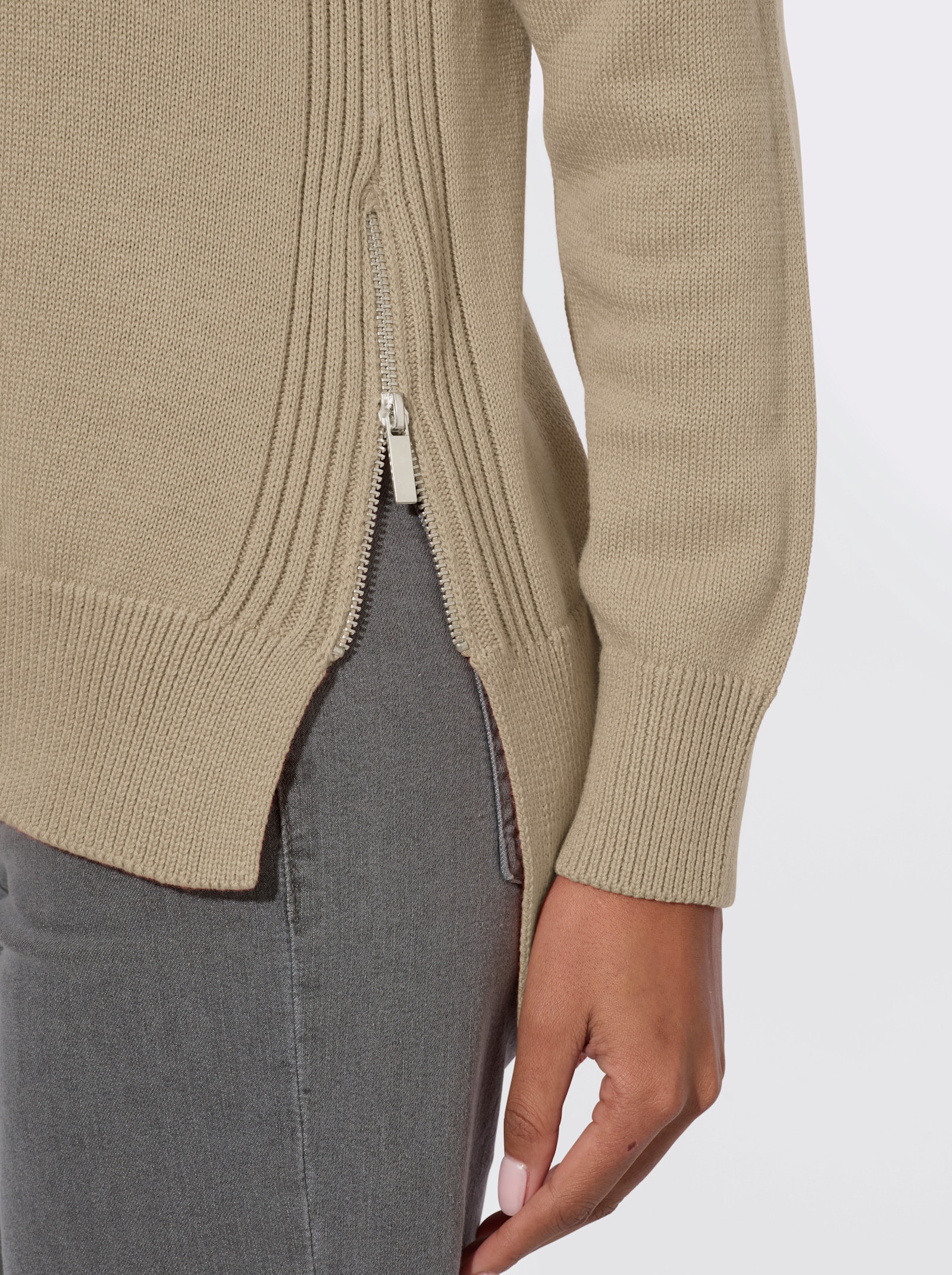  Langarm-Pullover mit Tunnelzug am Kragen - sand