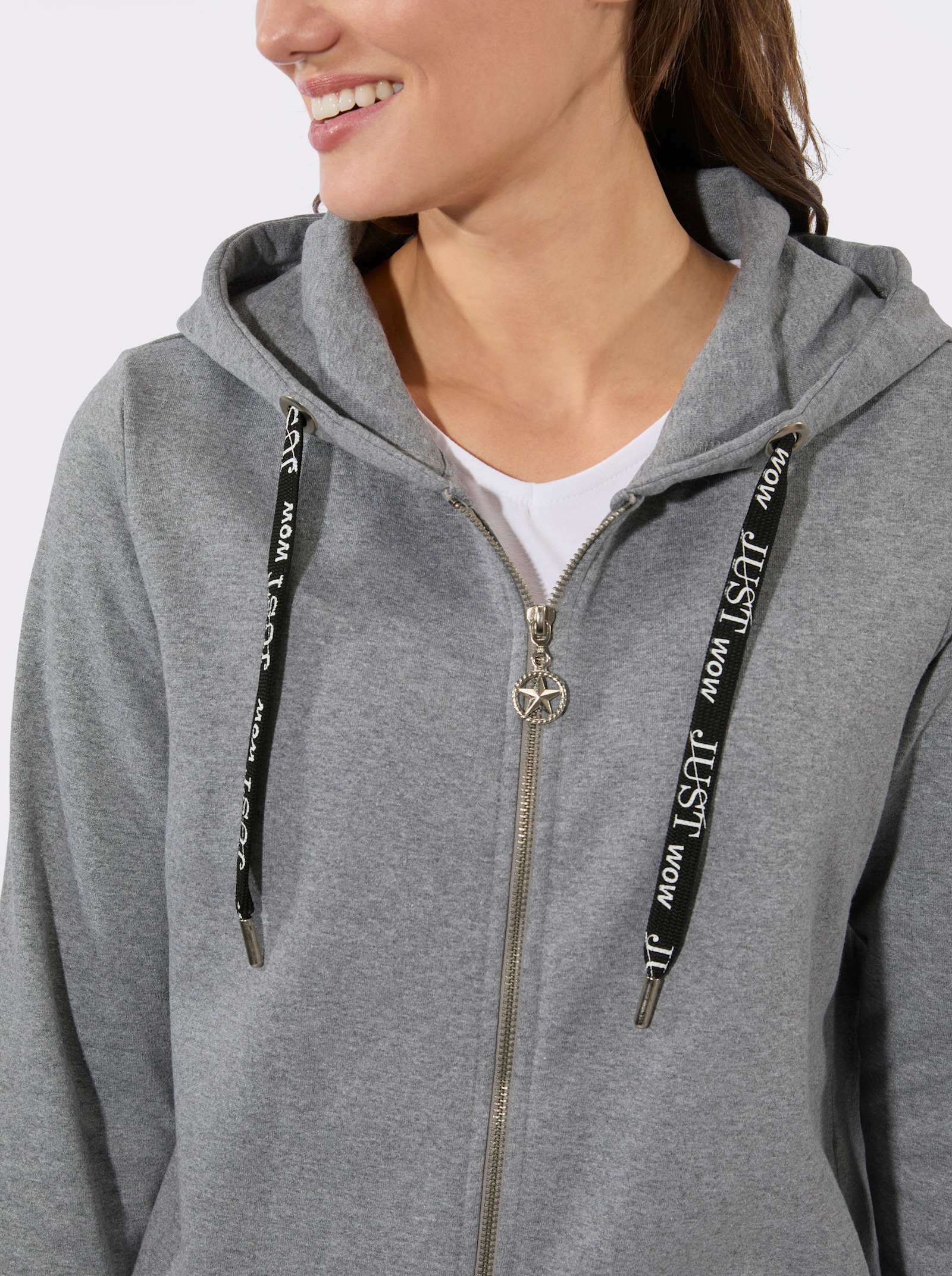 Sweatjacke mit Glitzer-Applikation hinten - grau-meliert