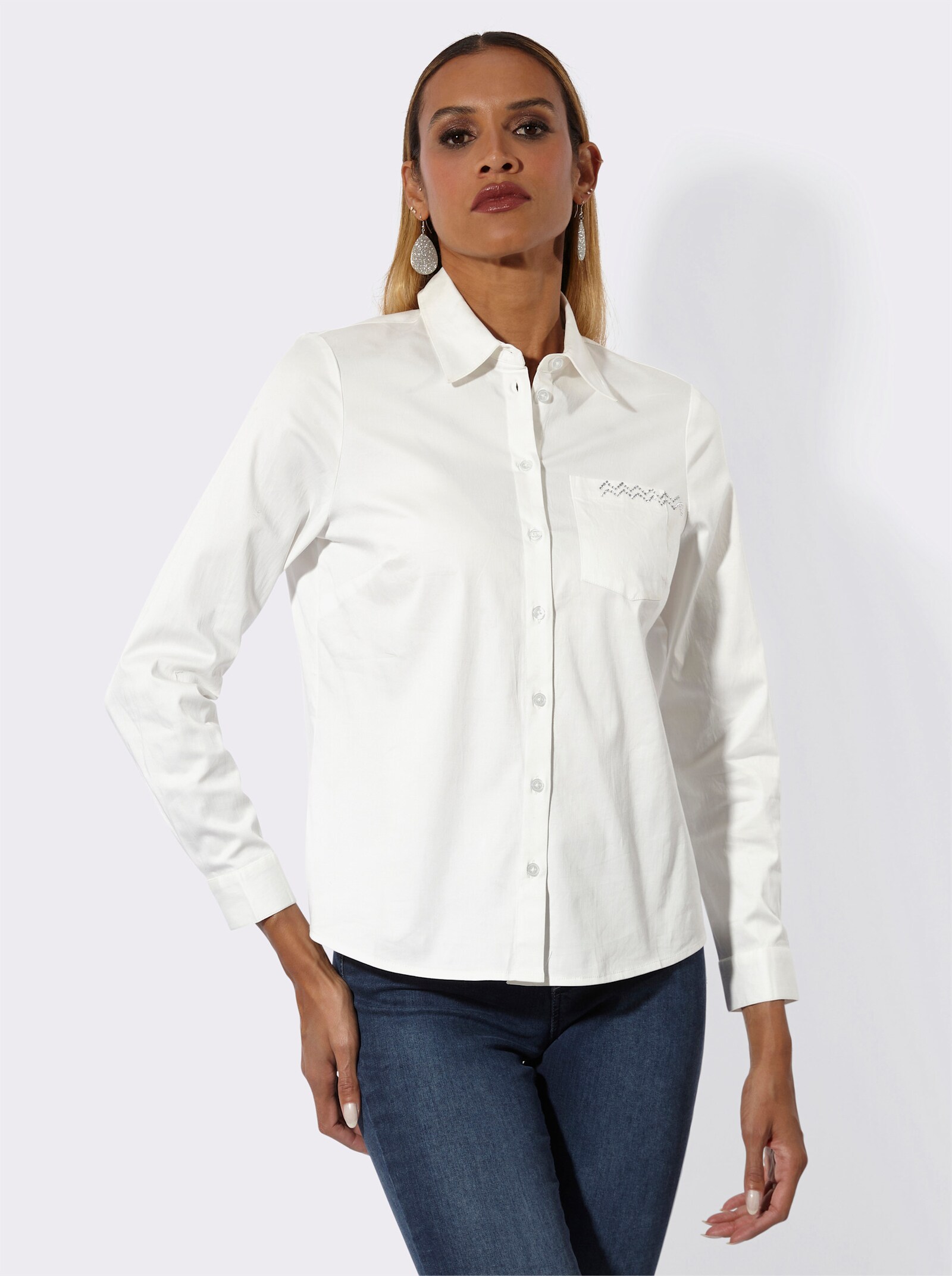 Baumwollbluse mit Glitzersteinchen - ecru