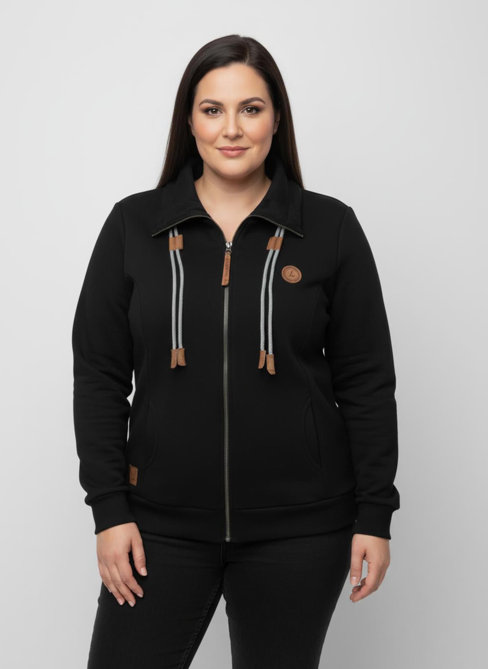 Sweatjacke mit Rippbündchen - schwarz