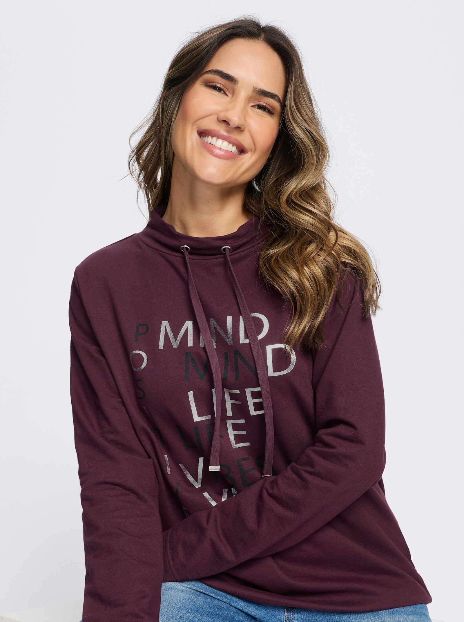Sweatshirt mit Foliendruck - burgund-schwarz-bedruckt