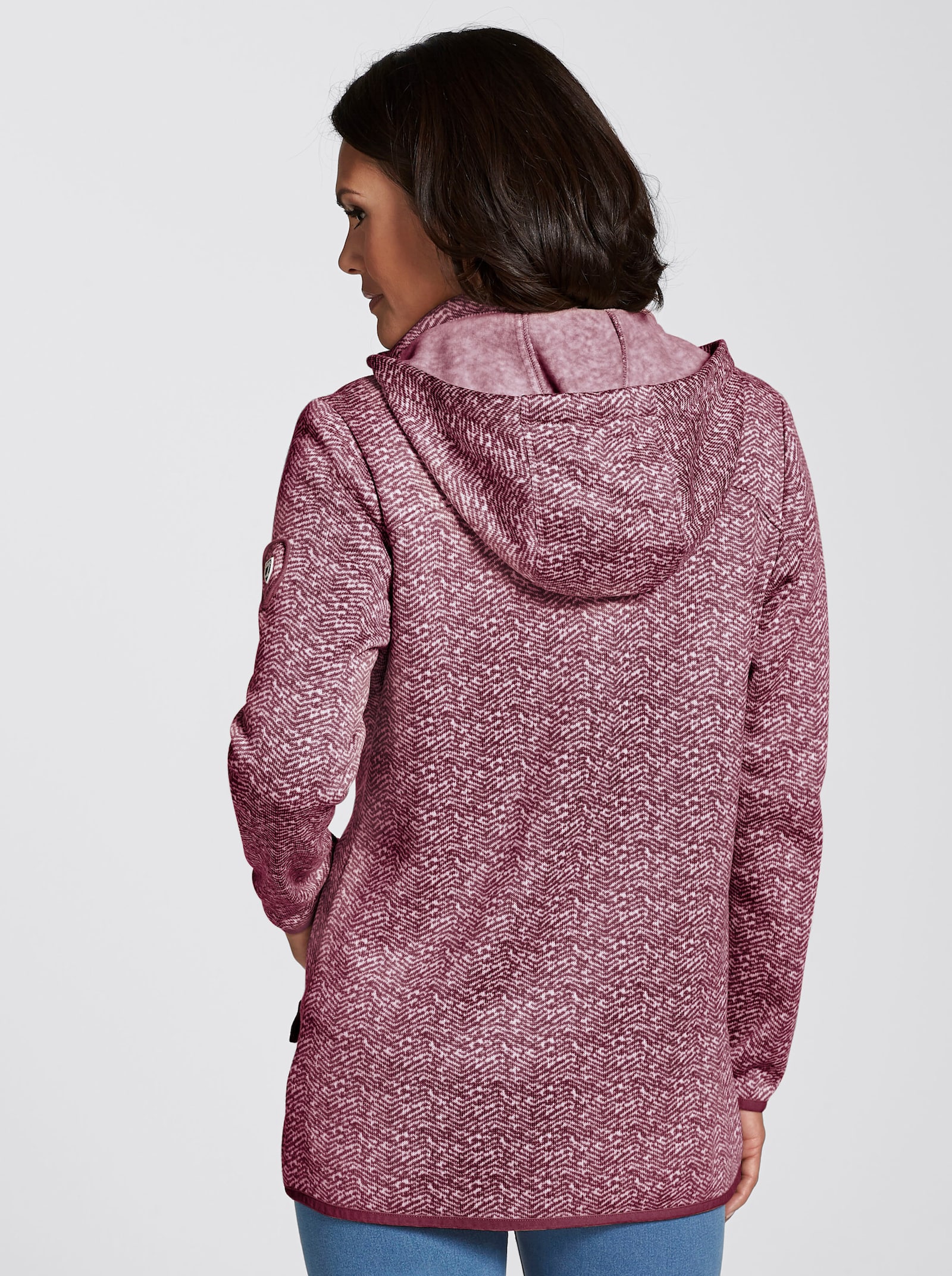 Kapuzenfleecejacke mit abnehmbarer Kapuze - bordeaux-weiss-gemustert